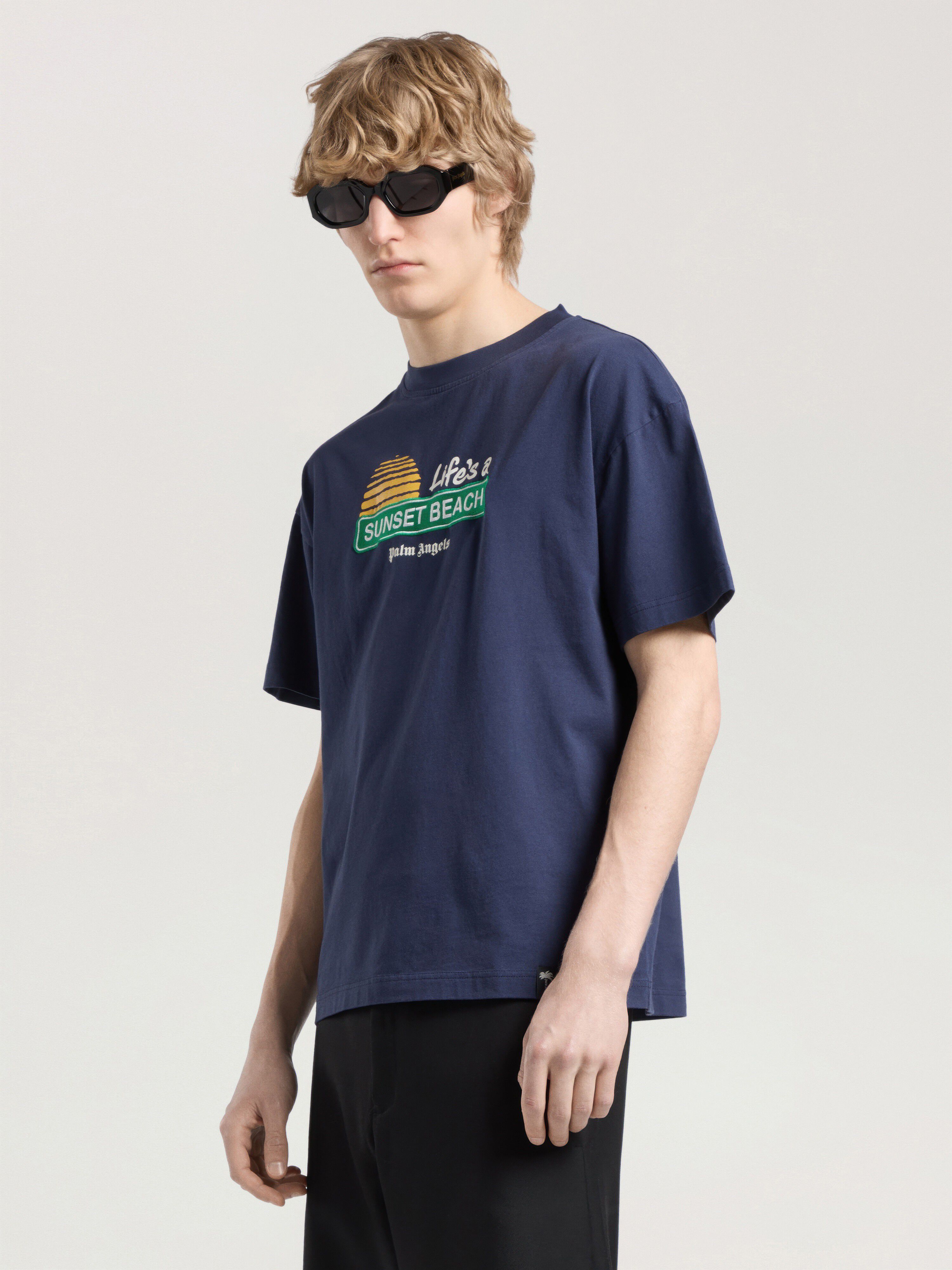 Sunset Signal Regular T-Shirt PALM ANGELS Sunset Signal Regular T-Shirt NAVY BLUE - GREEN PAMAA01W26JR11
