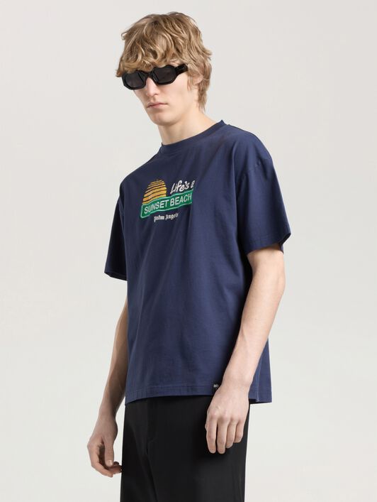 Sunset Signal Regular T-Shirt PALM ANGELS Sunset Signal Regular T-Shirt NAVY BLUE - GREEN PAMAA01W26JR11