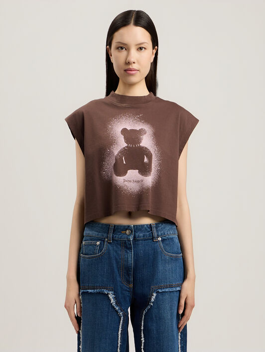 PALM ANGELS Spray Bear Boxy Tank Top BROWN PINK PWAC022S26JER001