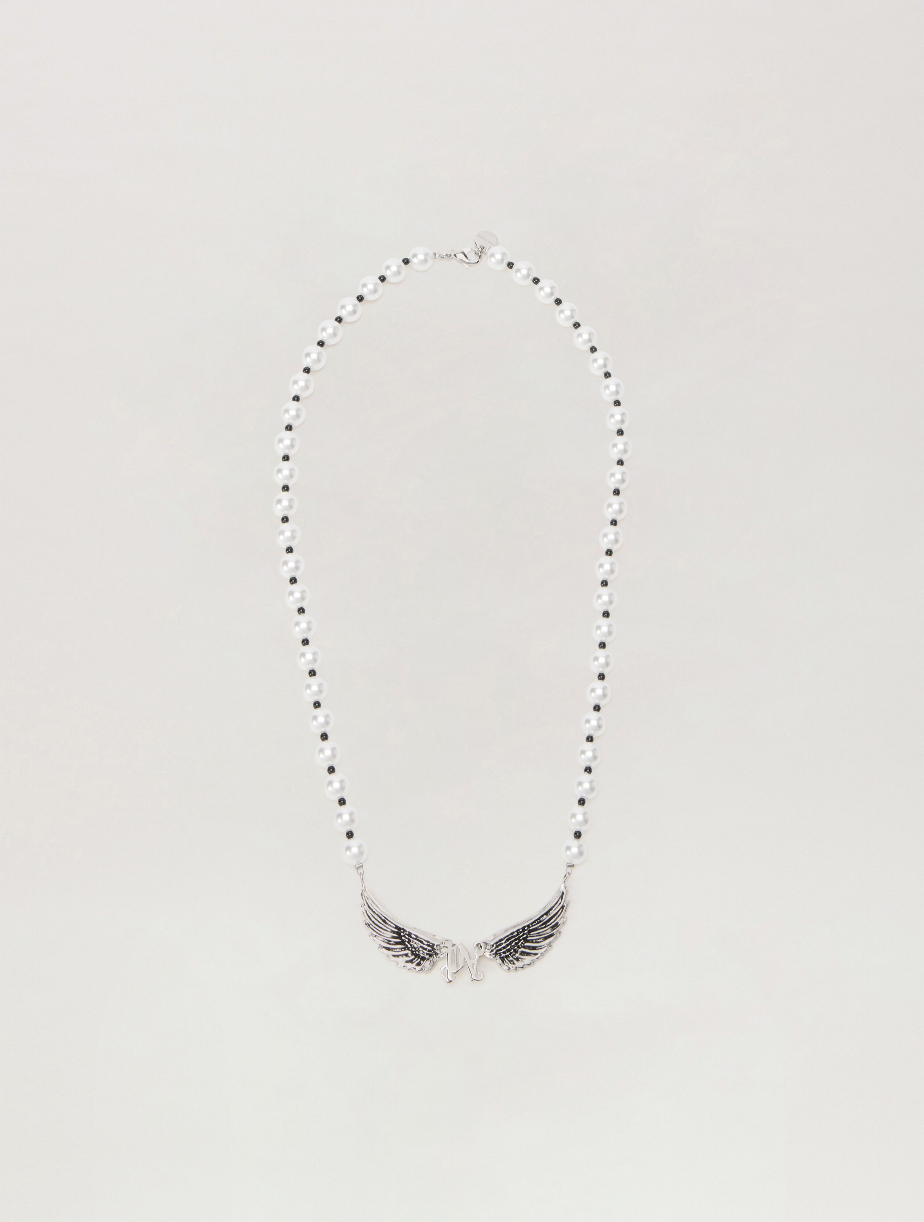 PALM ANGELS Wings Pearl Necklace SILVER - OFF WHITE PMOB12EF25MAT001