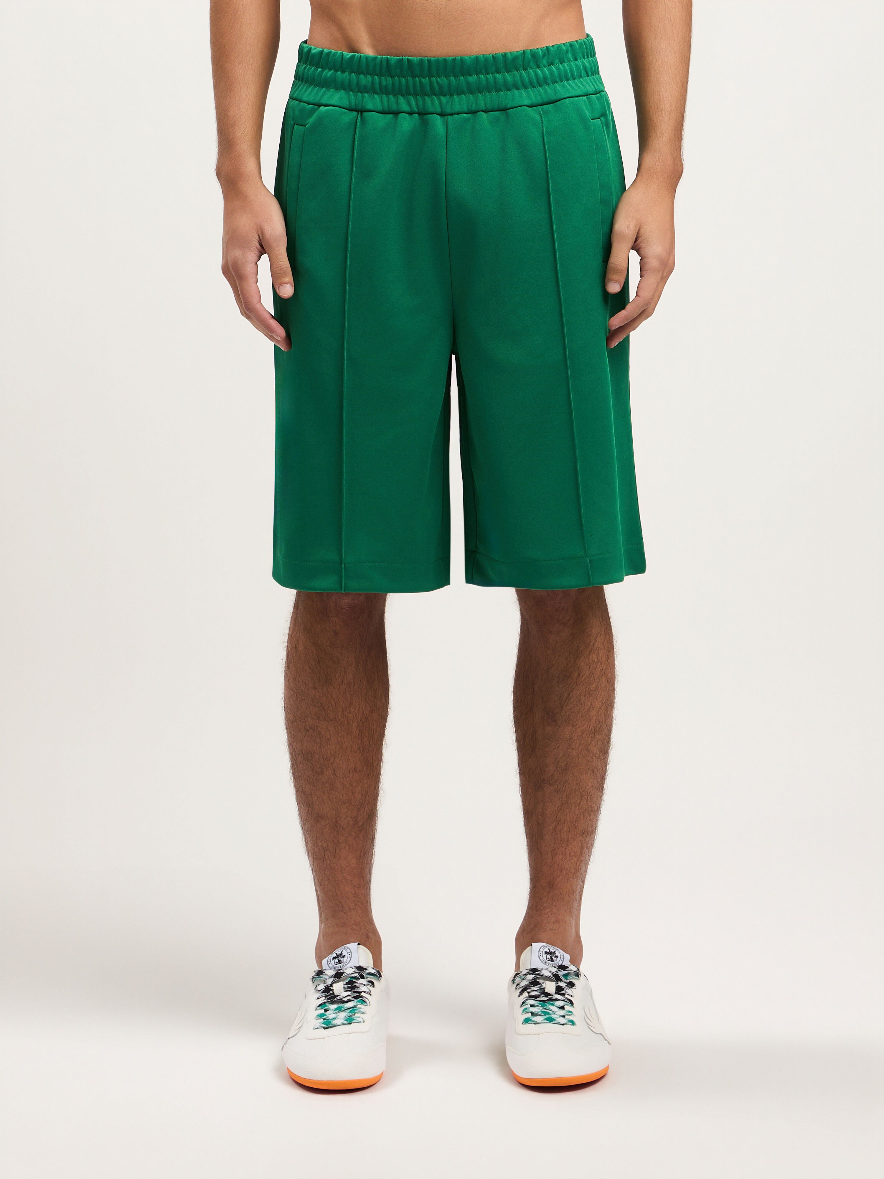 Back Curved Logo Track Shorts PALM ANGELS Back Curved Logo Track Shorts GREEN BLACK PMCL00AS26FAB001