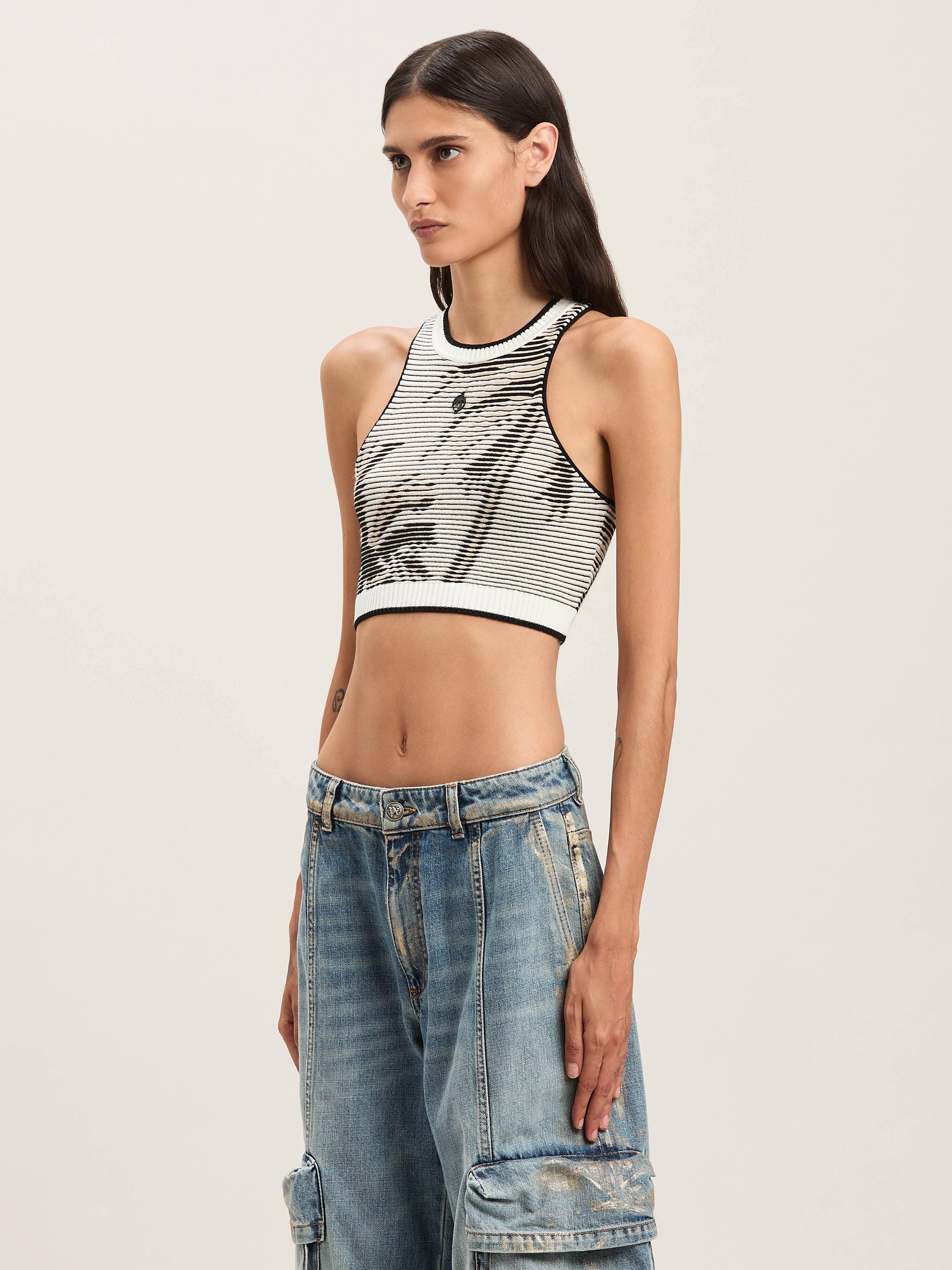 PALM ANGELS  Palms jacquared knit top OFF WHITE - BLACK PWHT028S25KNI001