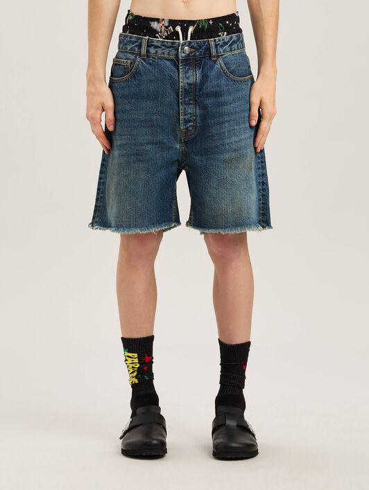 PALM ANGELS  Lasered Curved Logo denim shorts BLUE - LIGHT BLUE PMYC003S25DEN003