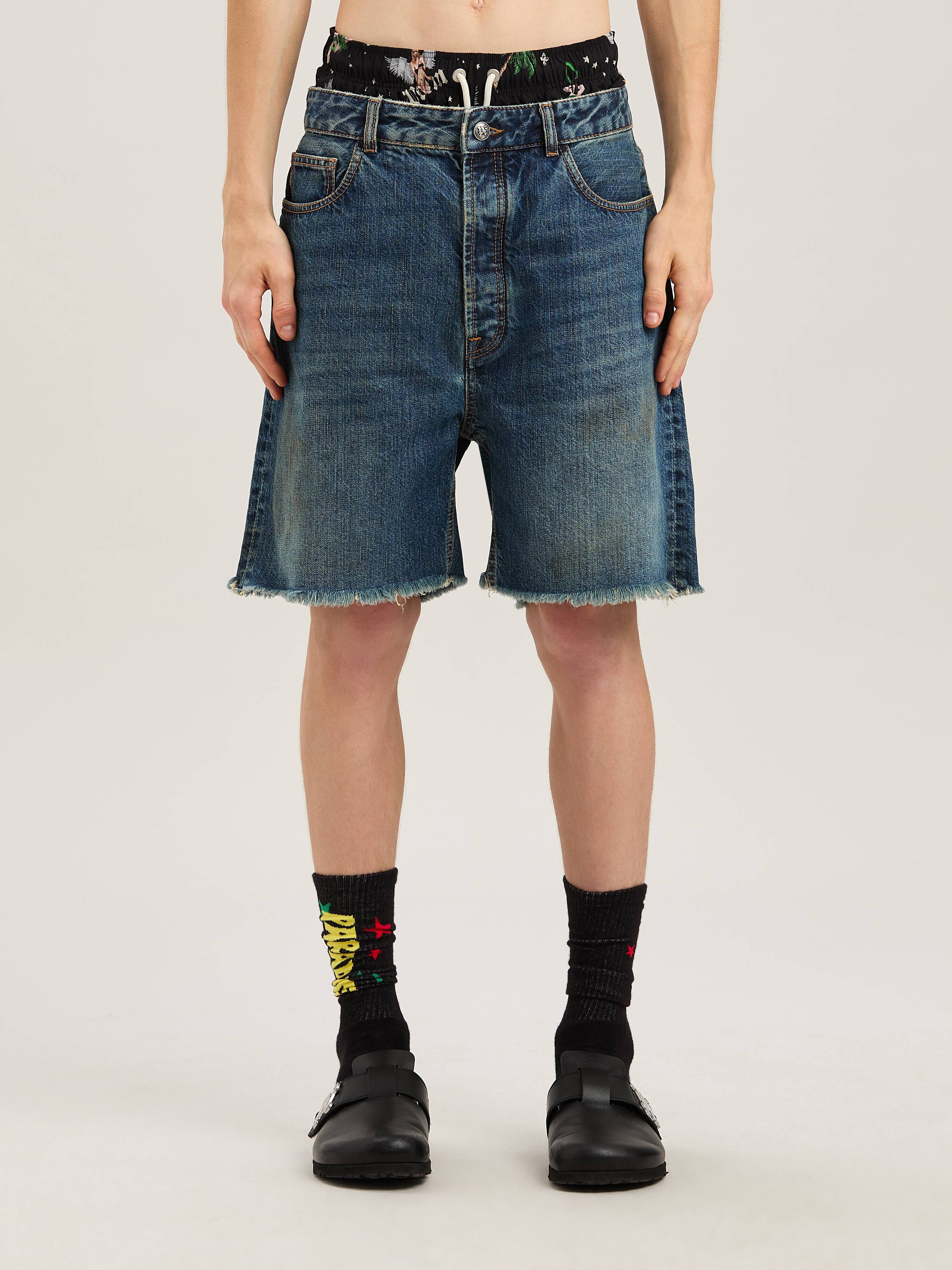 PALM ANGELS  Lasered Curved Logo denim shorts BLUE - LIGHT BLUE PMYC003S25DEN003