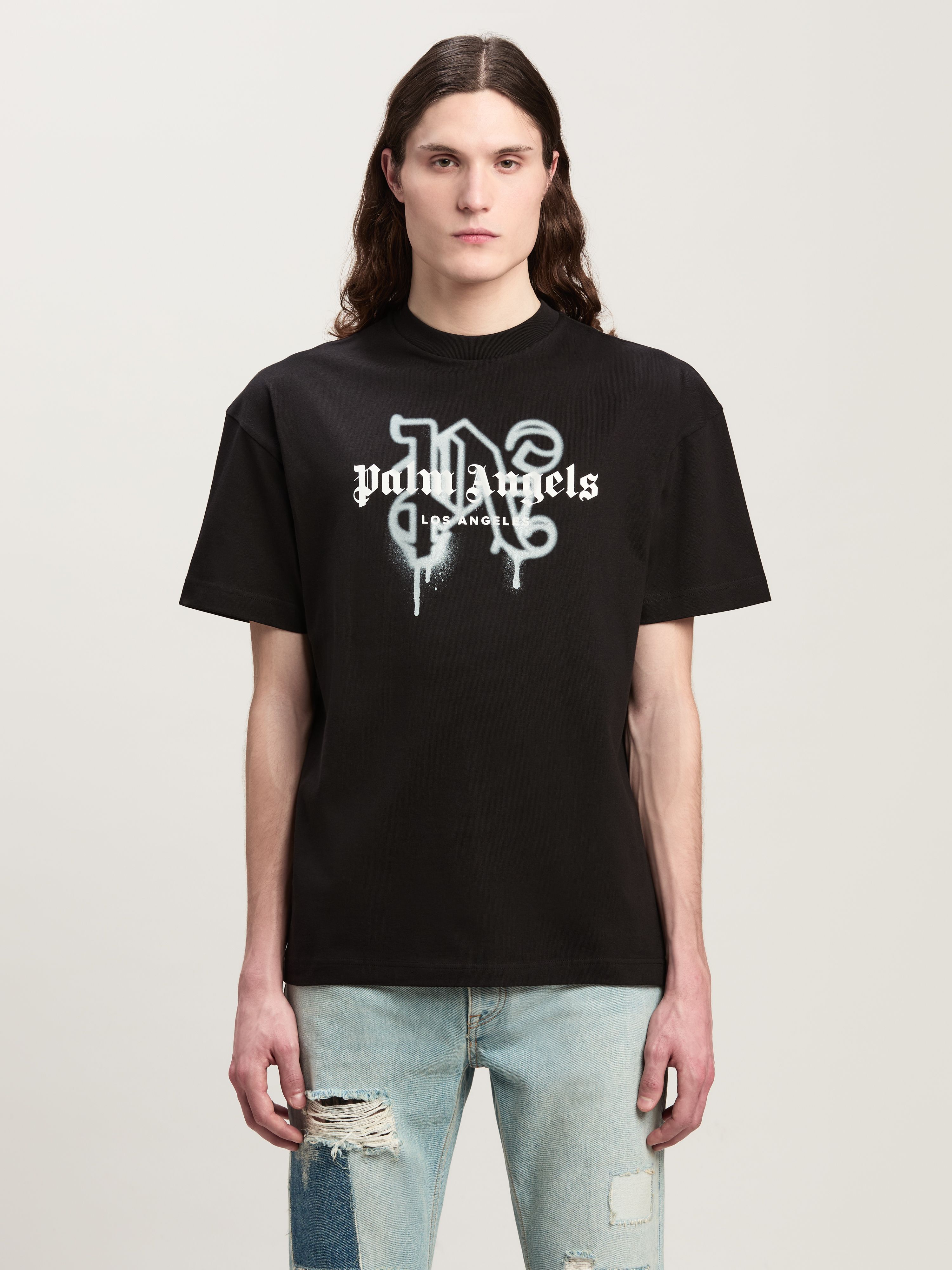 PALM ANGELS Monogram Spray City T-Shirt Los Angels SCHWARZ PMAA001C99JER025