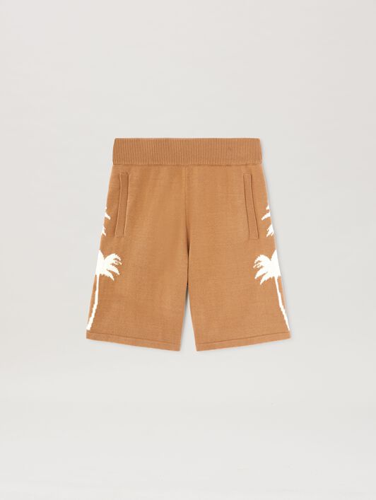 PALM ANGELS  Palm Inlay knit shorts BEIGE - OFF WHITE PMHM012S25KNI002