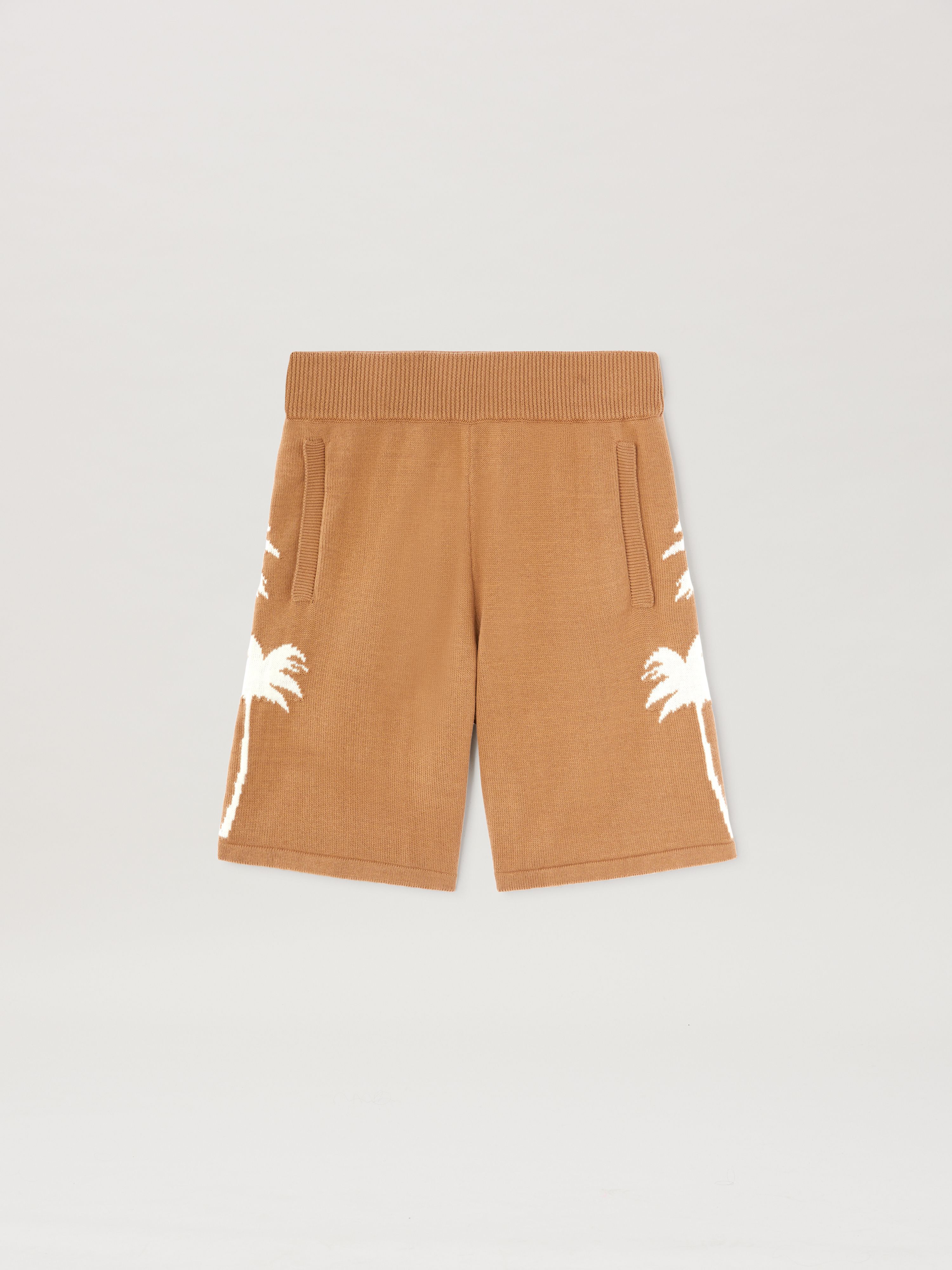 PALM ANGELS  Palm Inlay knit shorts BEIGE - OFF WHITE PMHM012S25KNI002