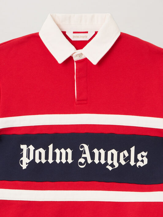 PALM ANGELS Pa Rugby Polo Sweatshirt RED - OFF WHITE PBBA015F25FLE001