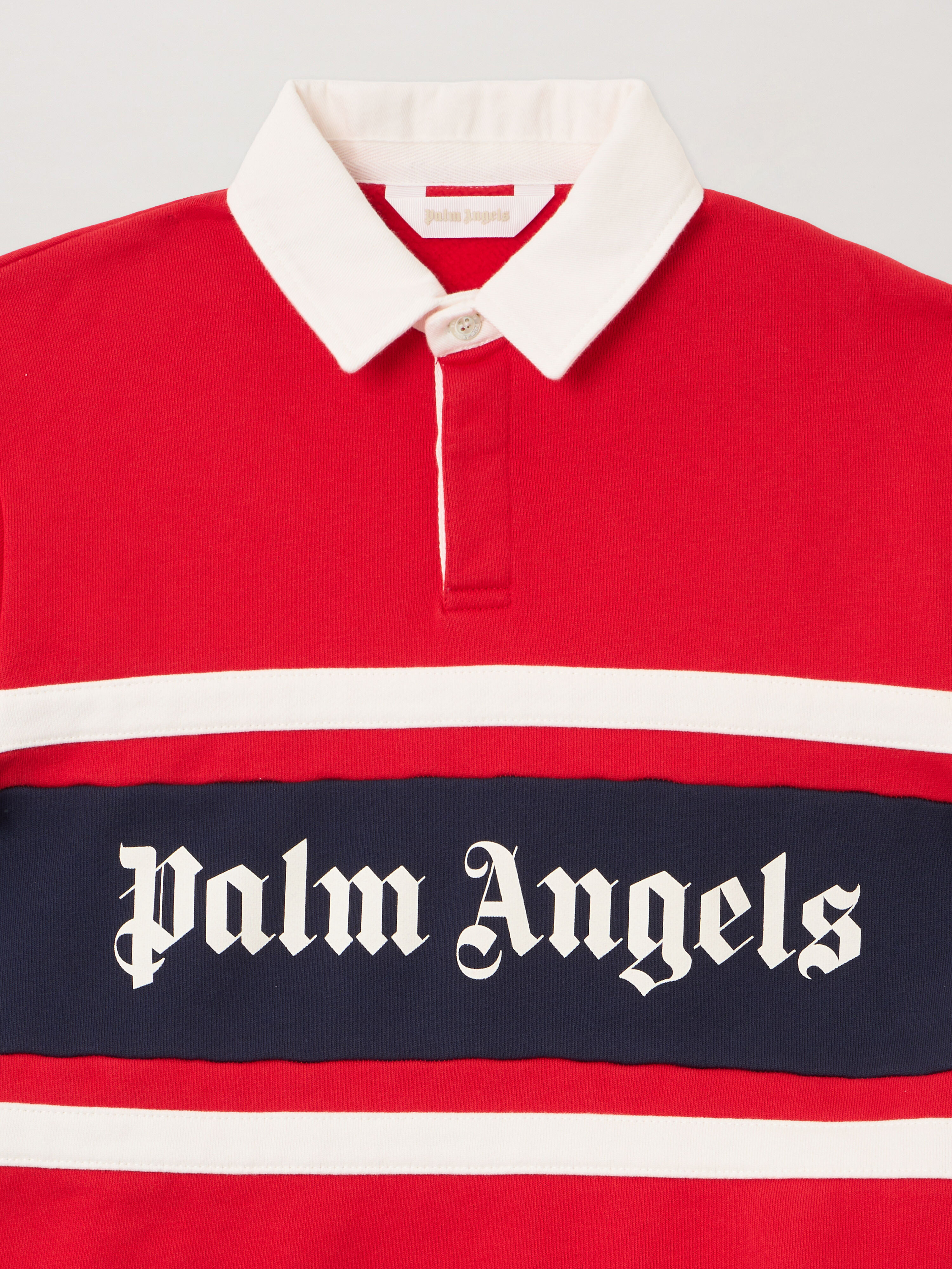 PALM ANGELS Pa Rugby Polo Sweatshirt RED - OFF WHITE PBBA015F25FLE001