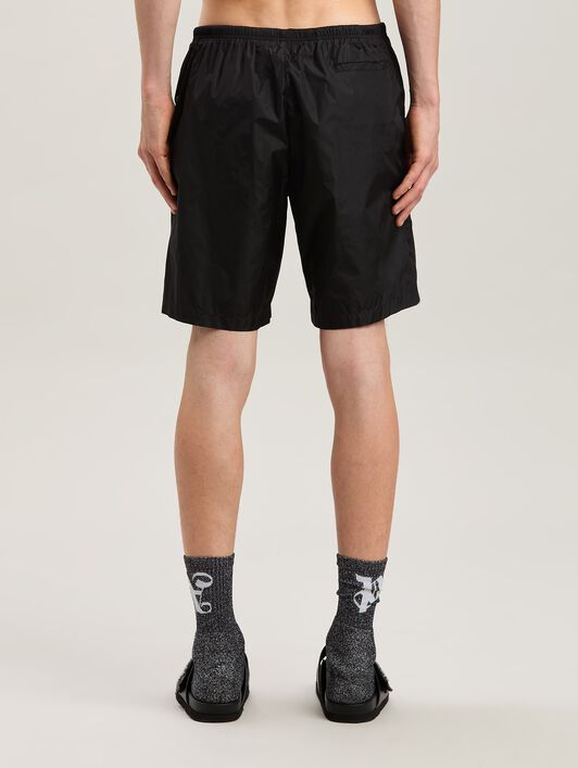 PALM ANGELS  Curved logo Swimshorts BLACK - OFF WHITE PMFD018S25FAB001