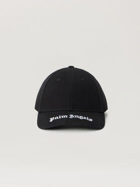 PALM ANGELS Curved Logo Visor Cap BLACK - OFF WHITE PAMLB01F26FB02