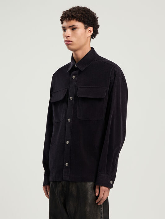 PALM ANGELS Classic Logo Cord Overshirt ANTHRACITE - OFF WHITE PMES024F25FAB001