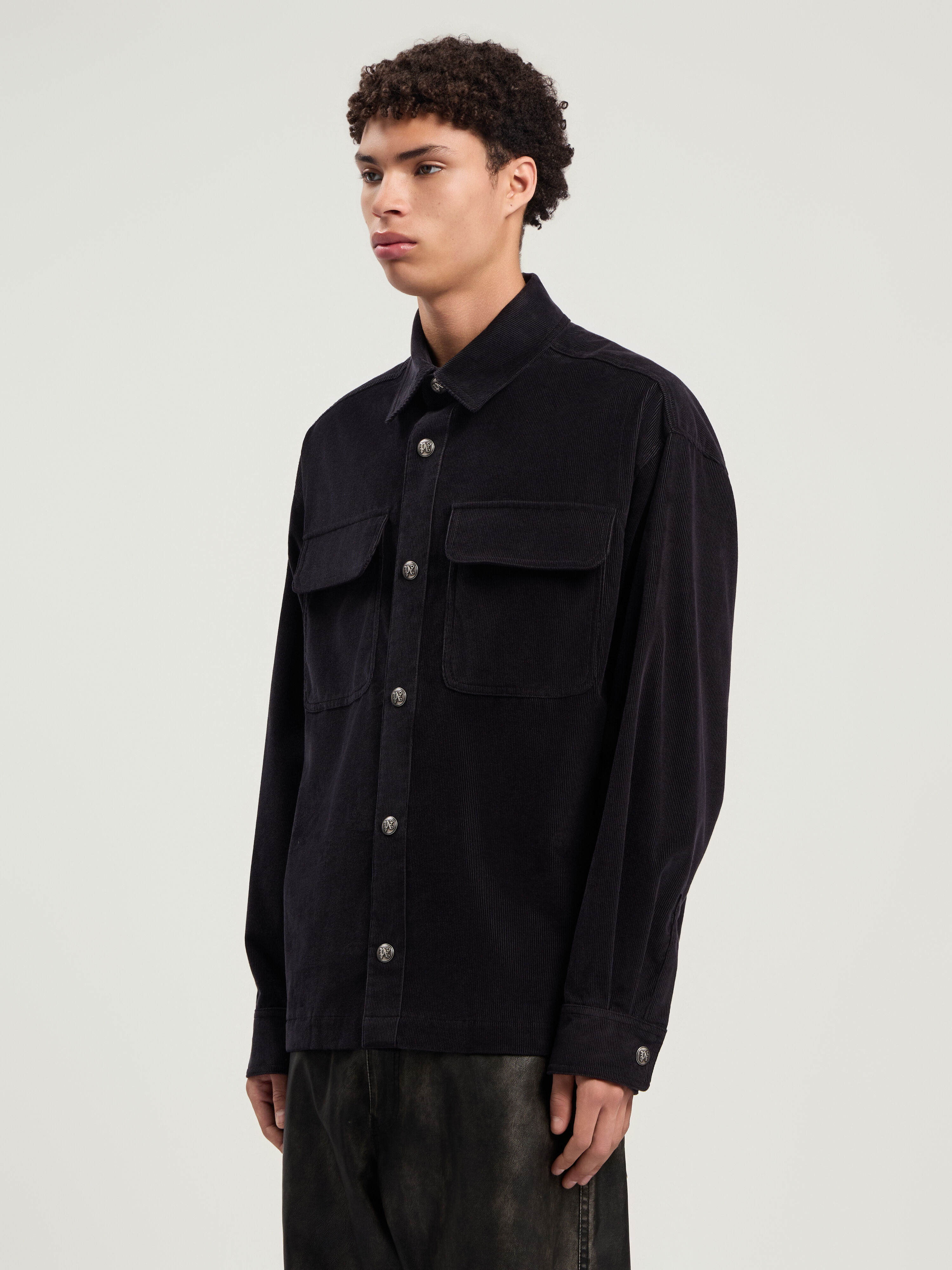 PALM ANGELS Classic Logo Cord Overshirt ANTHRACITE - OFF WHITE PMES024F25FAB001