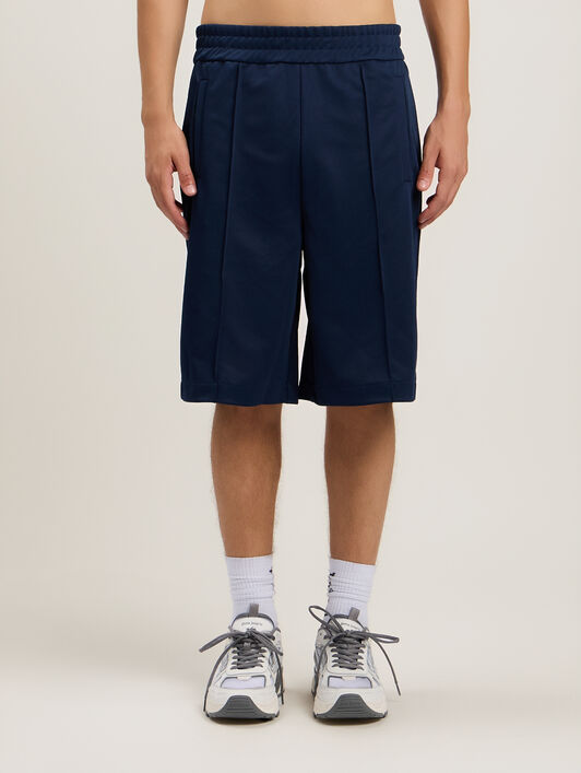 PALM ANGELS Back Curved Logo Track Shorts NAVY BLUE OFF WHITE PMCL00AS26FAB001