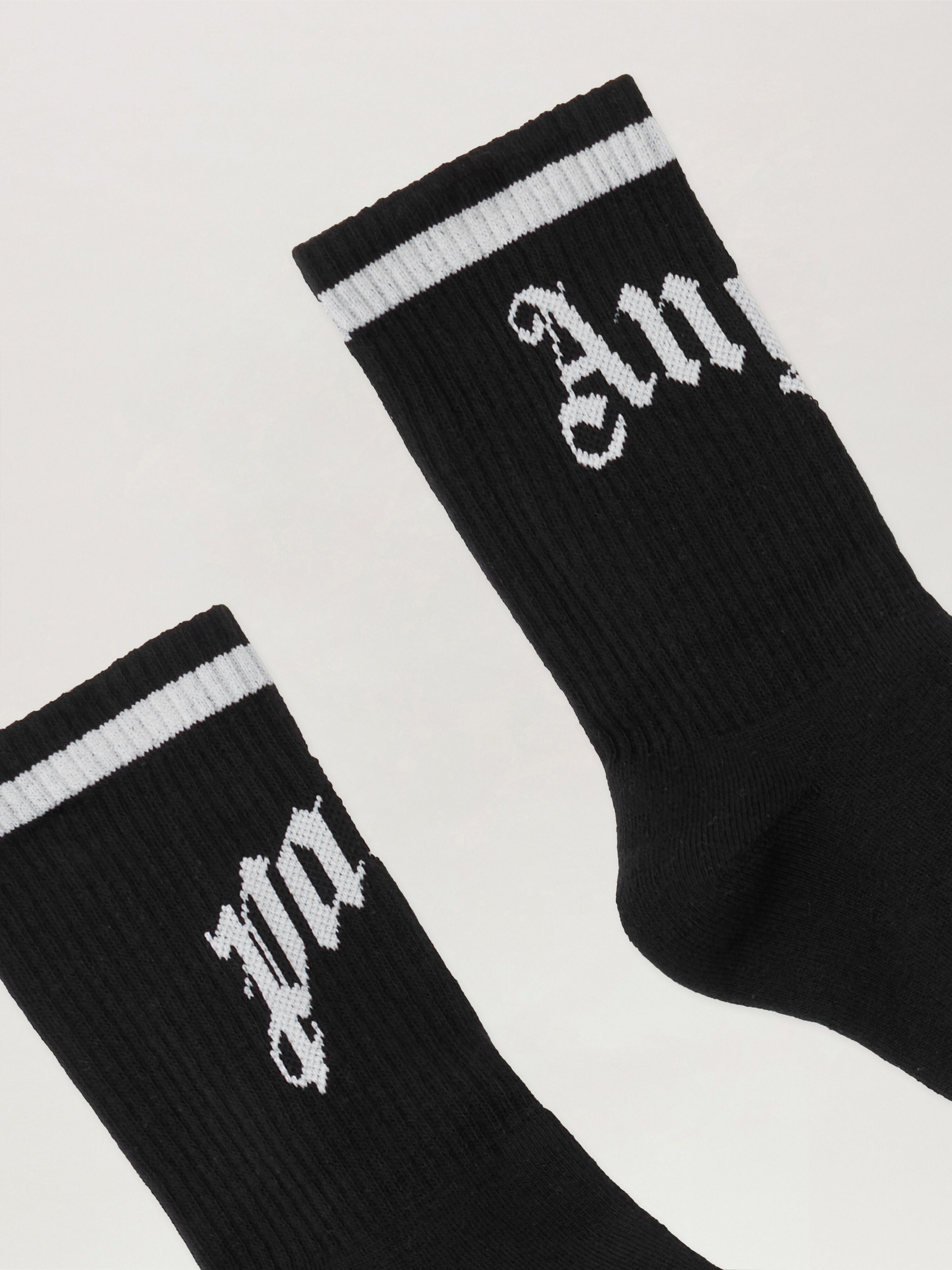PALM ANGELS Curved Logo Track Socks BLACK - OFF WHITE PMRA008F25FAB002