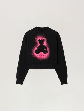PALM ANGELS Spray Bear Fitted Crew Sweatshirt BLACK - FUCHSIA FLUO PWBA016F25FLE004