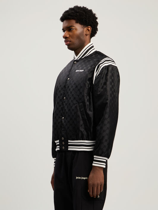 PALM ANGELS Monogram Jacquard Bomber BLACK - OFF WHITE PMEH037F25FAB001