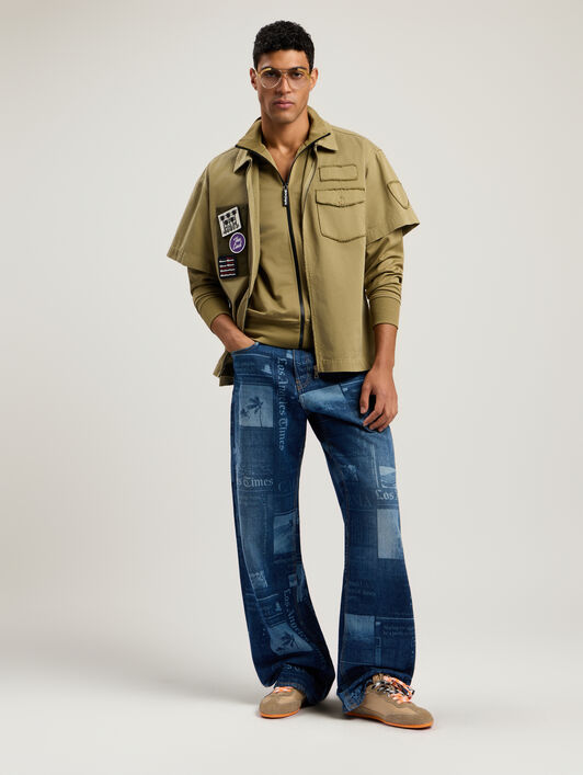 Military Patch Zipped Shirt PALM ANGELS Military Patch Zipped Shirt ARMY GREEN - MULTICOLOR PMGG00BF25FAB001