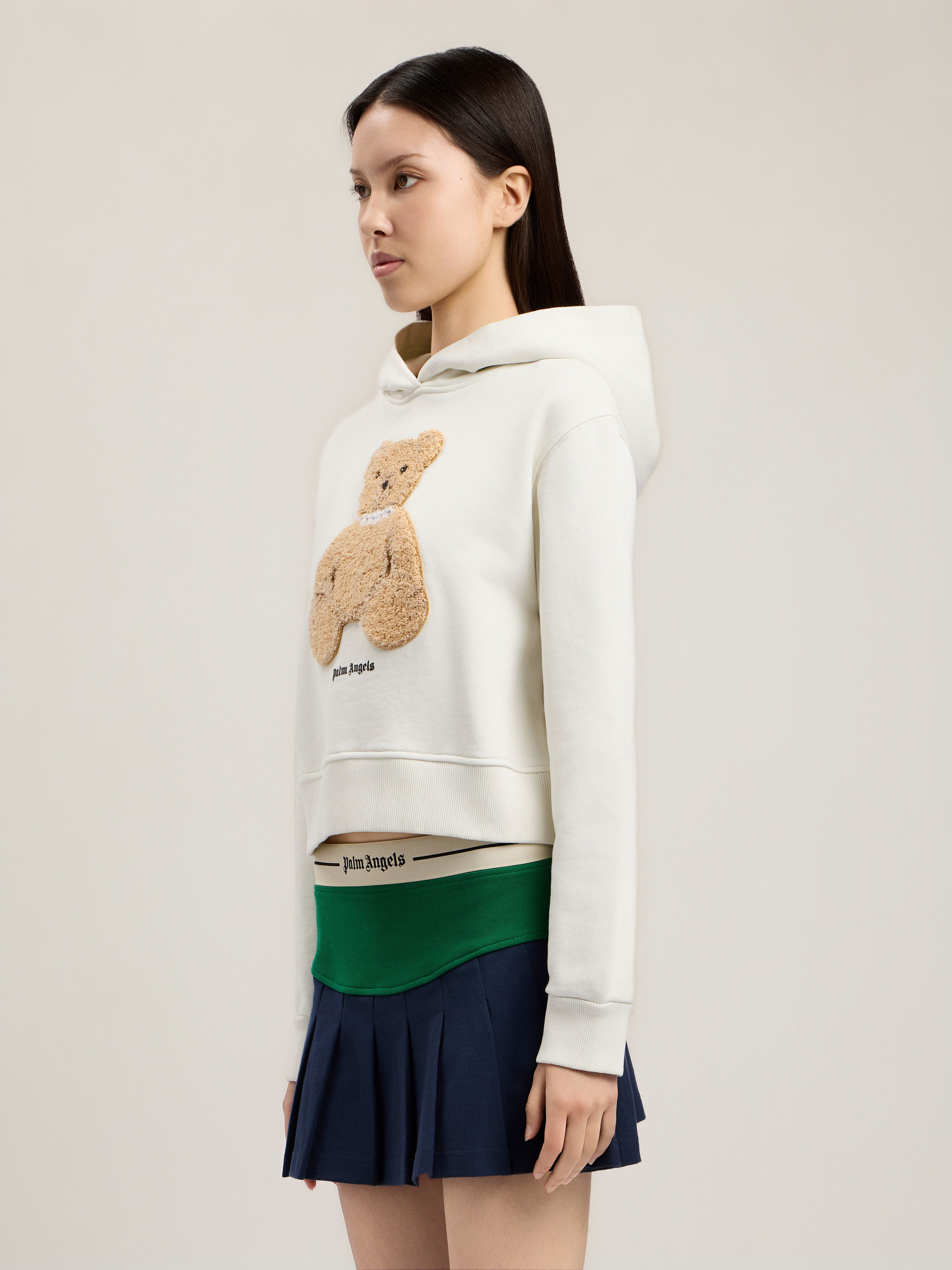 PALM ANGELS Bear Fitted Hoodie OFF WHITE BROWN PWBB069S26FLE008