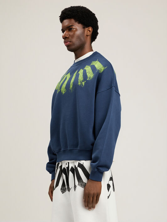 PALM ANGELS Big Neck Logo Loose Sweatshirt NAVY BLUE LIME PMBA08JS26FLE001