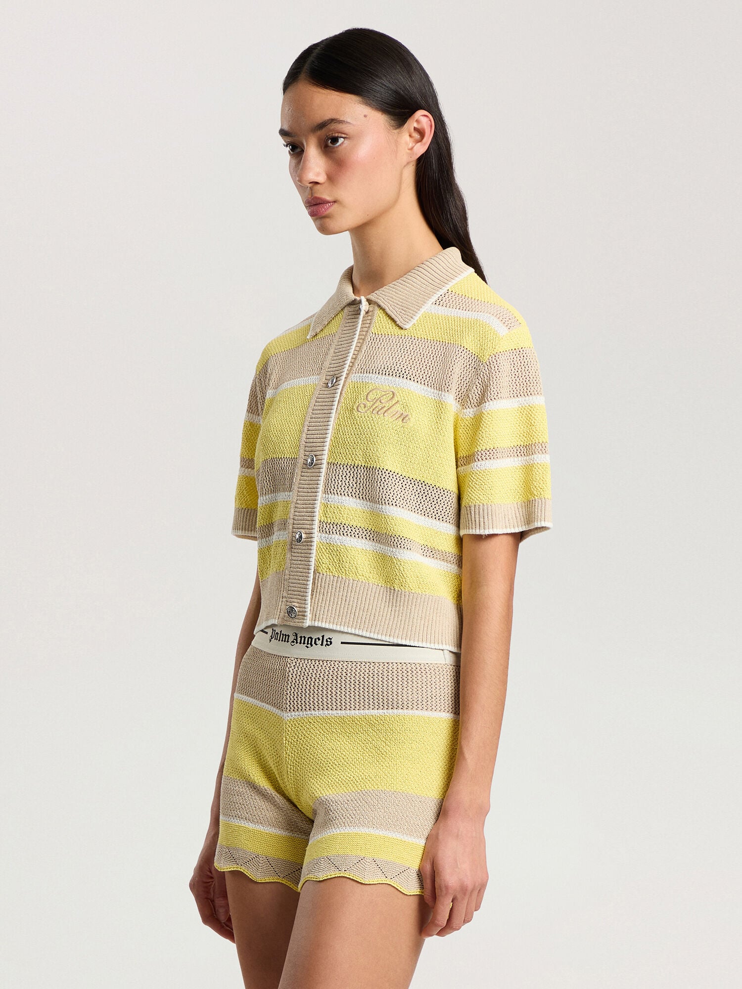 Palm Sway Beach Cardigan PALM ANGELS Palm Sway Beach Cardigan LIGHT YELLOW - KAKI PAWHB01F26KN01