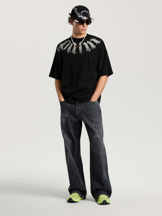 PALM ANGELS T-Shirt Con Logo Big Neck BLACK - OFF WHITE PAMAA03F26JR01
