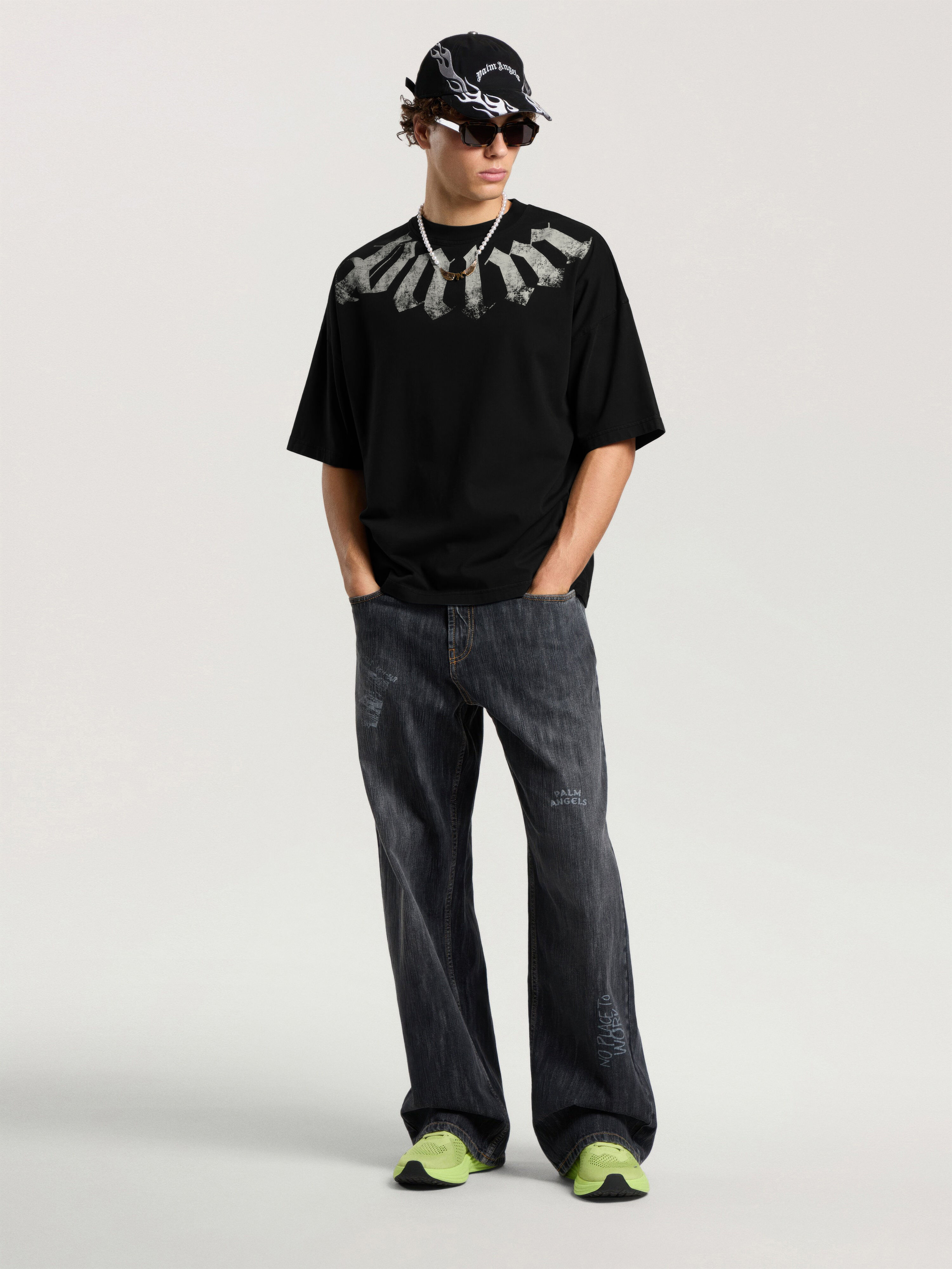 PALM ANGELS T-Shirt Con Logo Big Neck BLACK - OFF WHITE PAMAA03F26JR01