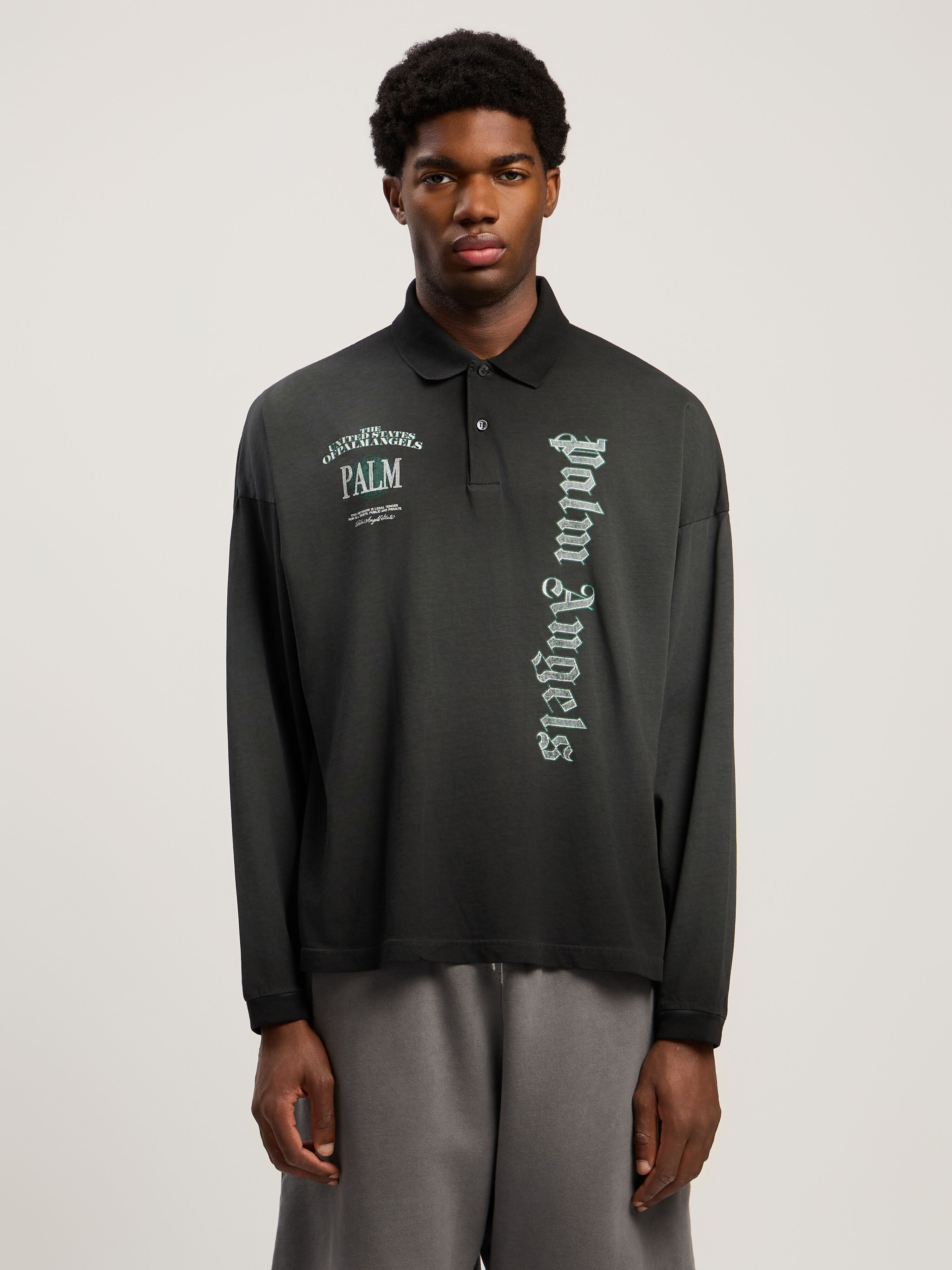 PALM ANGELS Pa Dollar Polo L/S VINTAGE BLACK - LIGHT GREY PMGC01CF25JER001