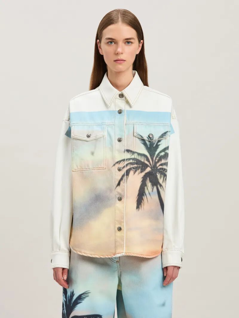 PALM ANGELS  Sunrise Palm denim overshirt OFF WHITE - MULTICOLOR PWYD023S25DEN001