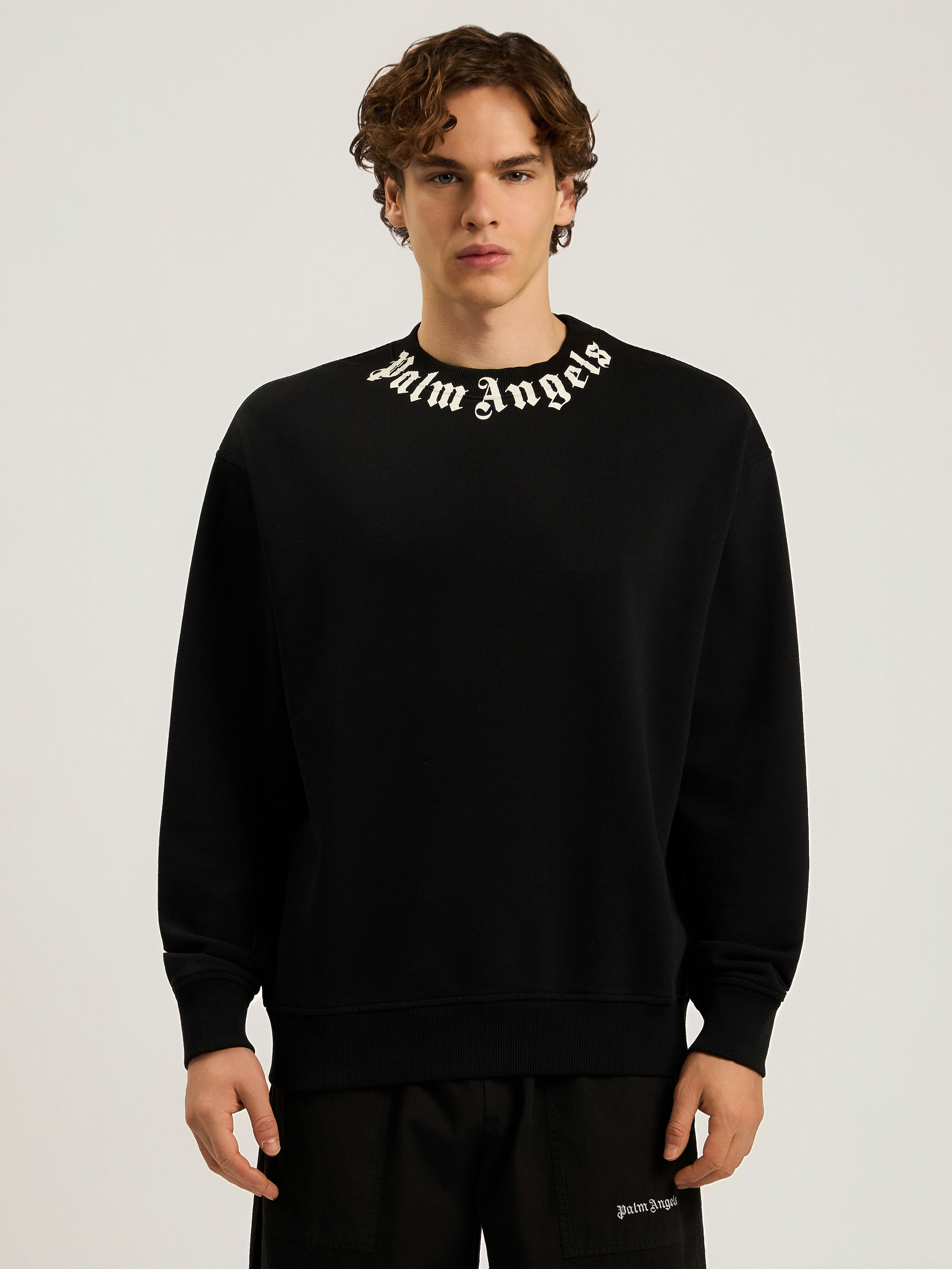 Felpa Neck Logo Regular PALM ANGELS Felpa Neck Logo Regular BLACK - OFF WHITE PAMBA03F26FL01