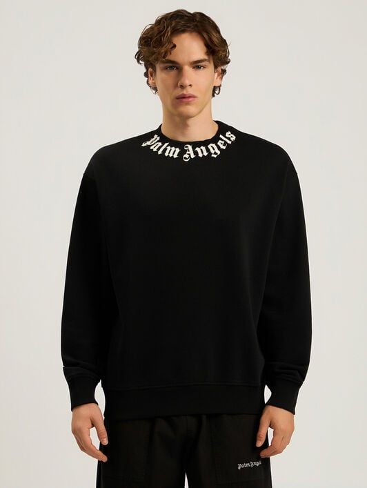 Felpa Neck Logo Regular PALM ANGELS Felpa Neck Logo Regular BLACK - OFF WHITE PAMBA03F26FL01
