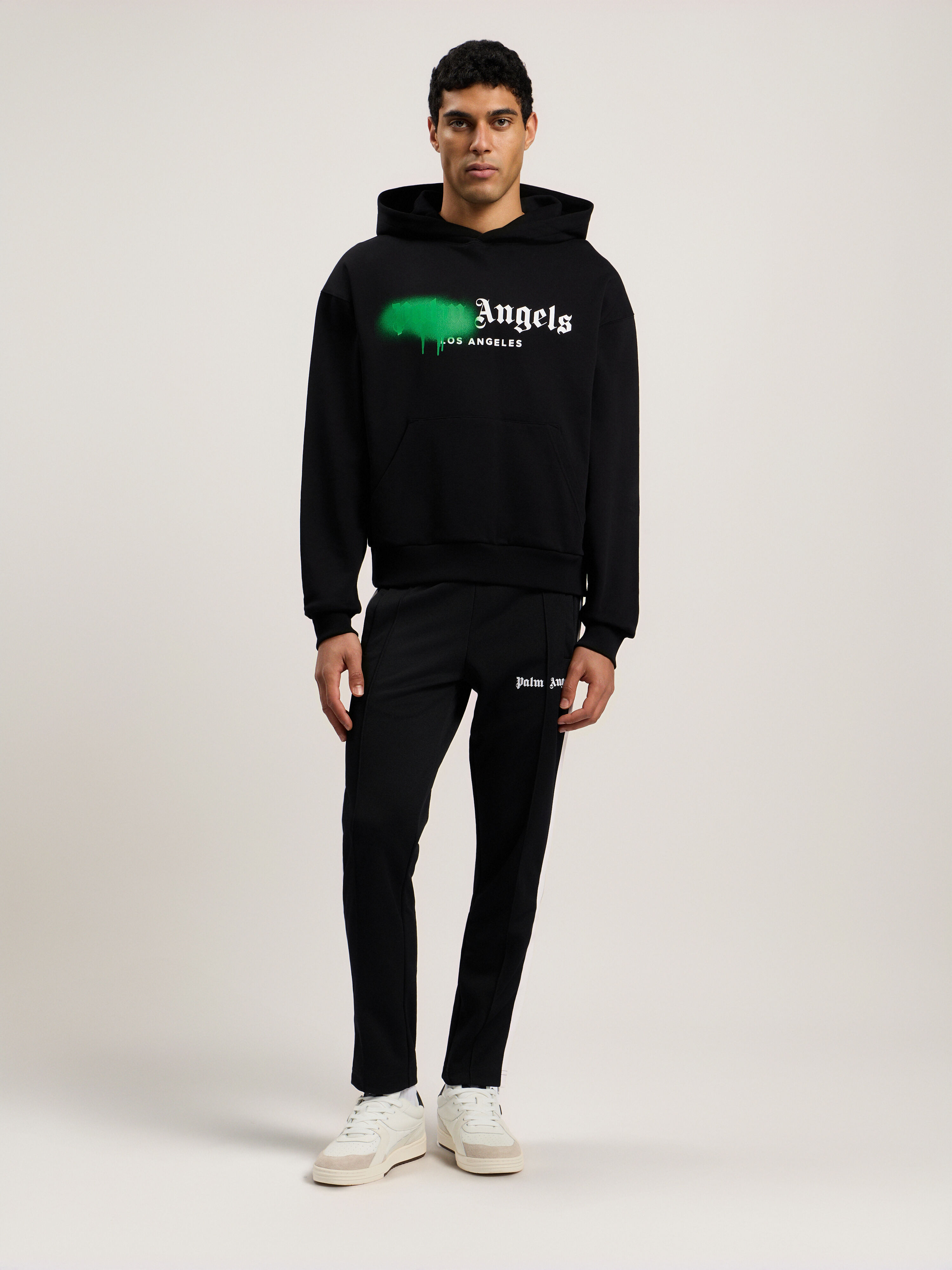 PALM ANGELS Spray City Los Angeles Hoodie Black/Green PMBB17DT26FLE001