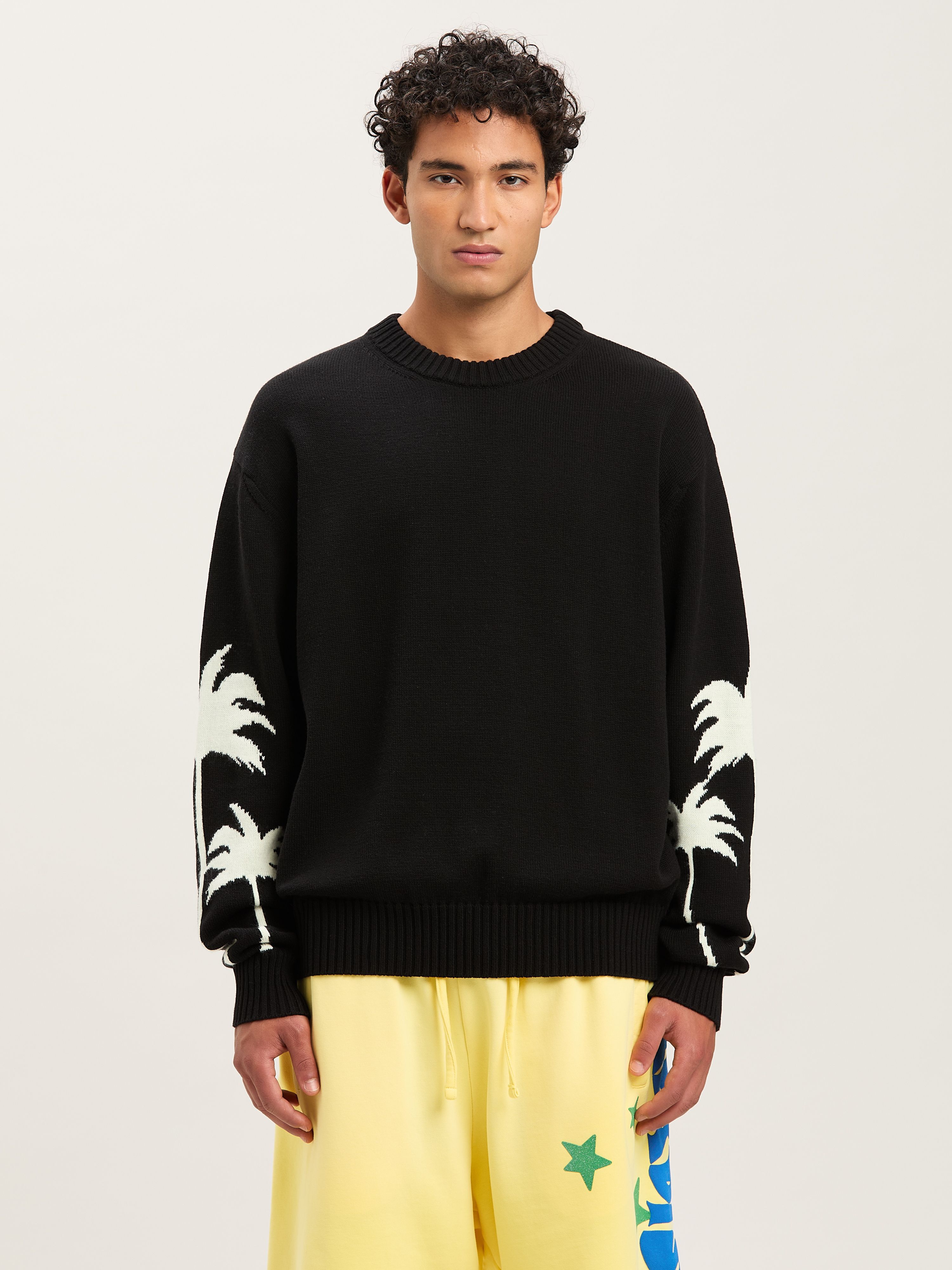 PALM ANGELS  Strickpullover mit Palme BLACK - OFF WHITE PMHE081S25KNI001