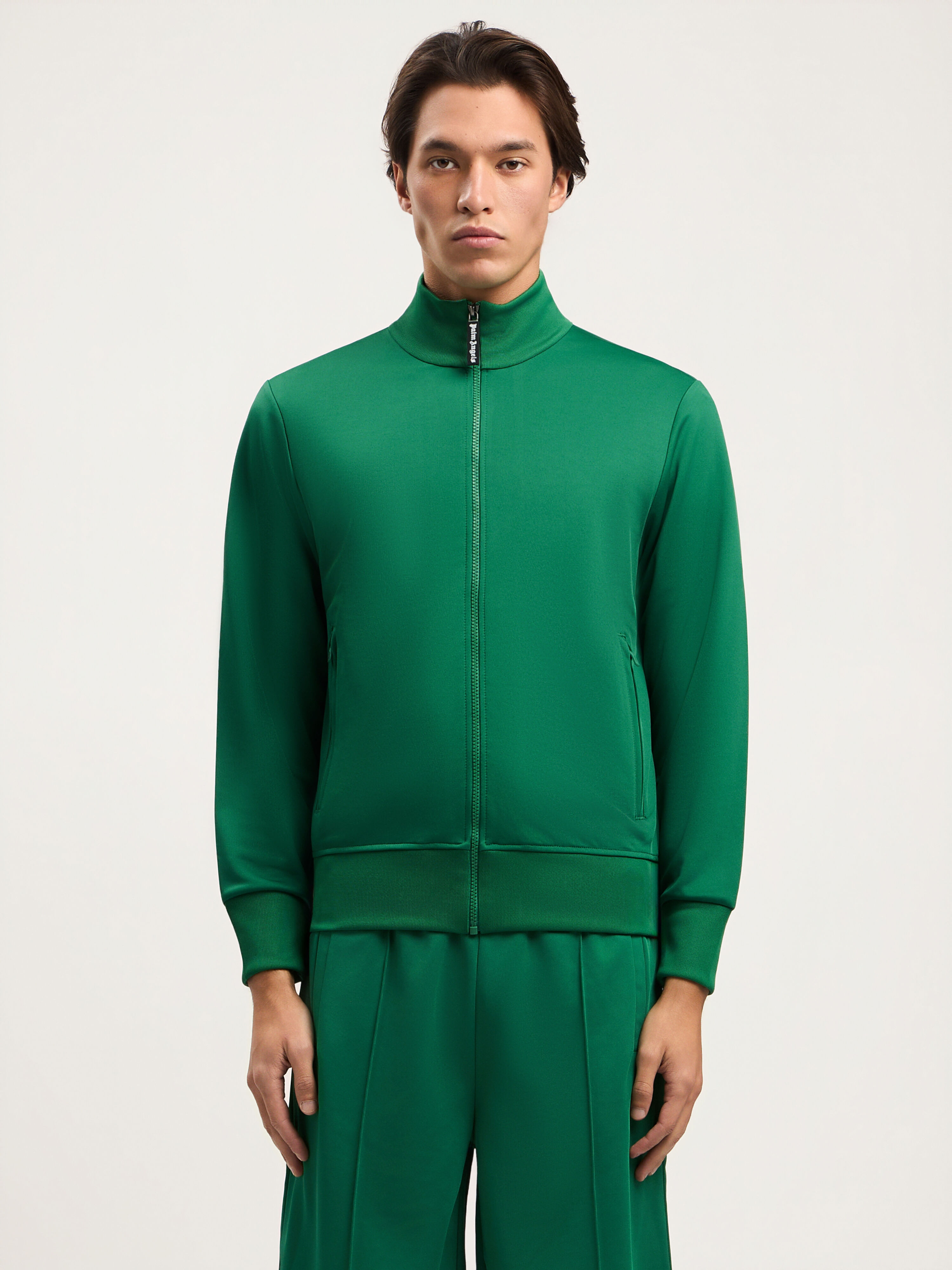 PALM ANGELS Curved Logo Track Jacket GREEN BLACK PMBD089S26FAB001