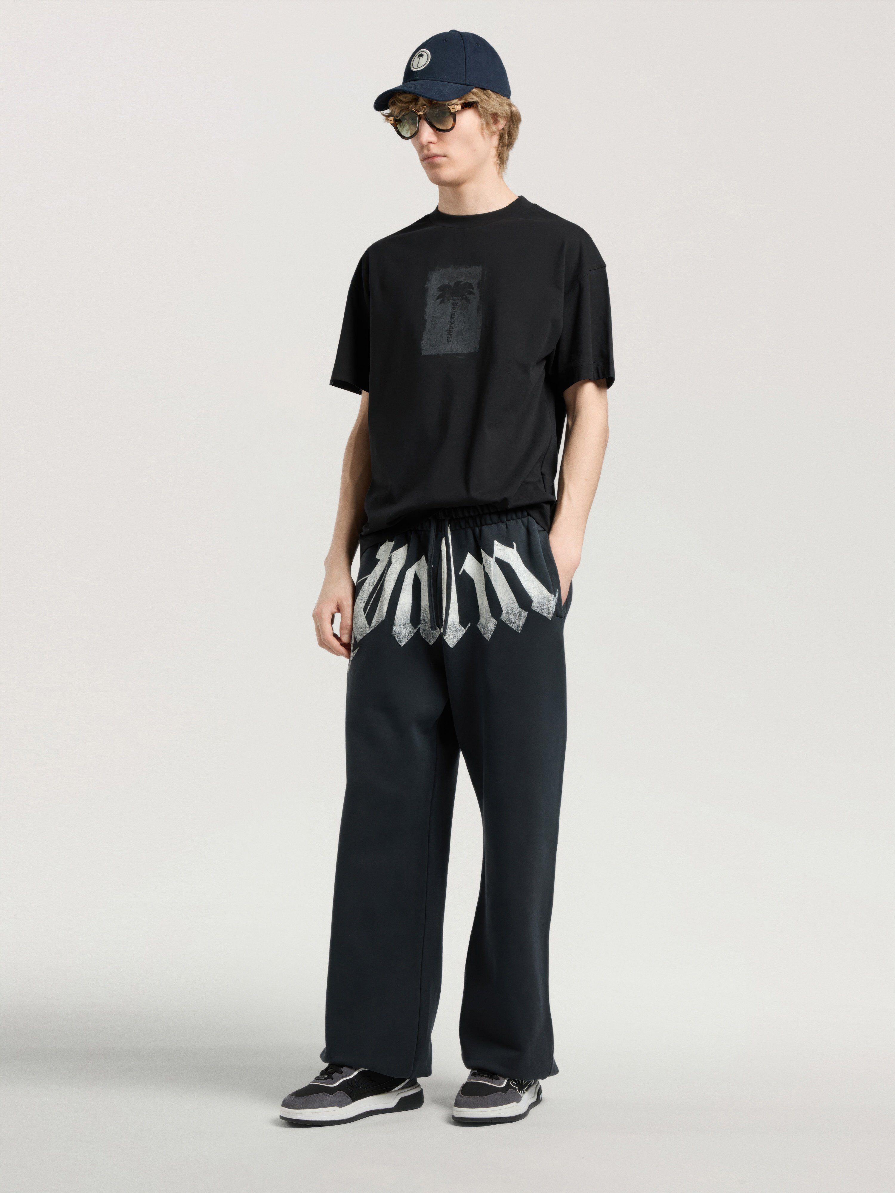 Brushed Palm Tree Regular T-Shirt PALM ANGELS Brushed Palm Tree Regular T-Shirt BLACK - GREY PAMAA01W26JR19