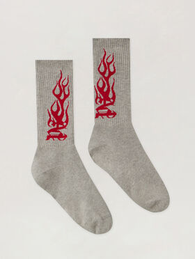 PALM ANGELS Flames Jacquard Socks GREY MELANGE - RED PMRA001F25FAB002