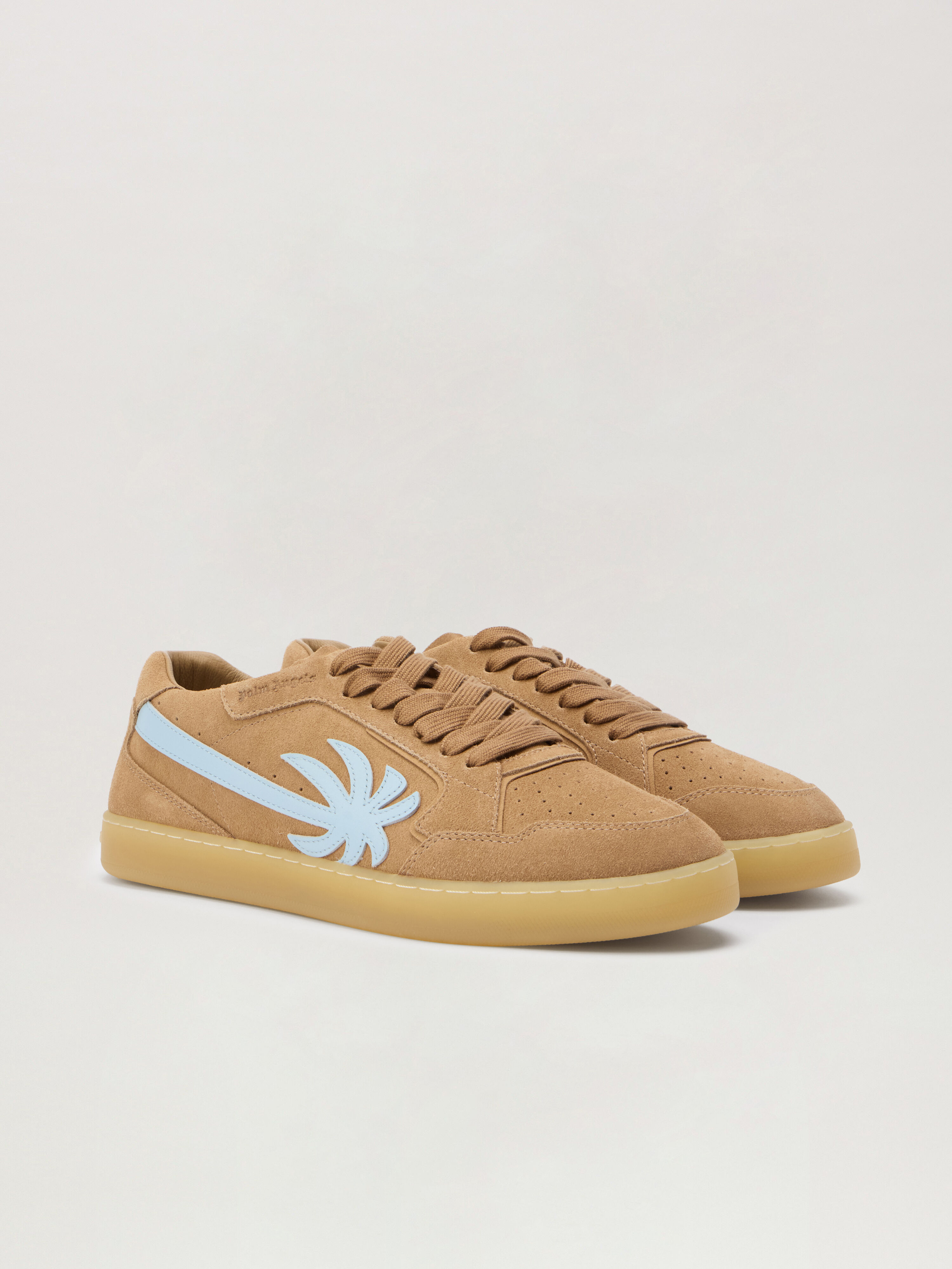 PALM ANGELS New Palm 1 Suede CARAMEL - BABY BLUE PMIA099F25LEA002