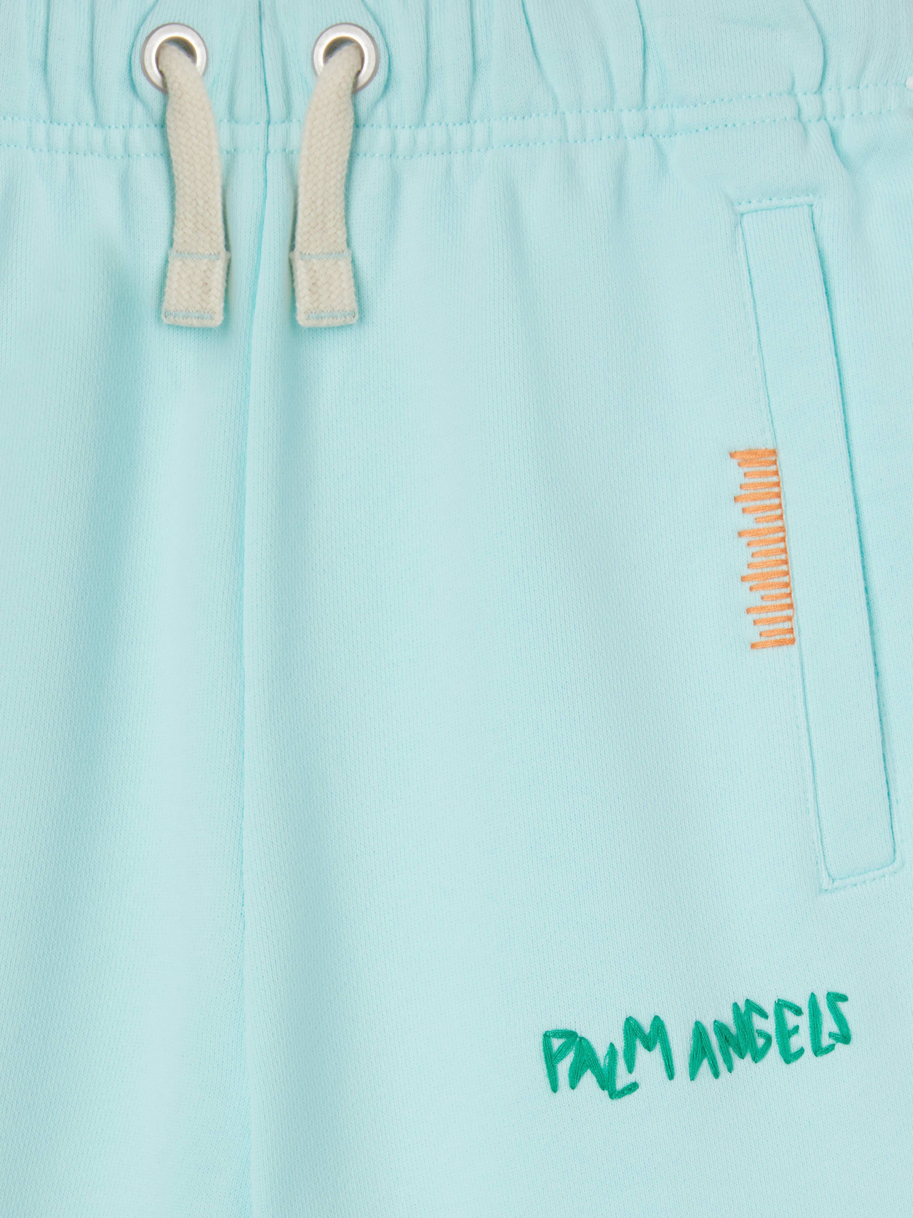 PALM ANGELS Sweat-Shorts mit mehrfarbiger Stickerei SKY BLUE GREEN PBCI006S25FLE001