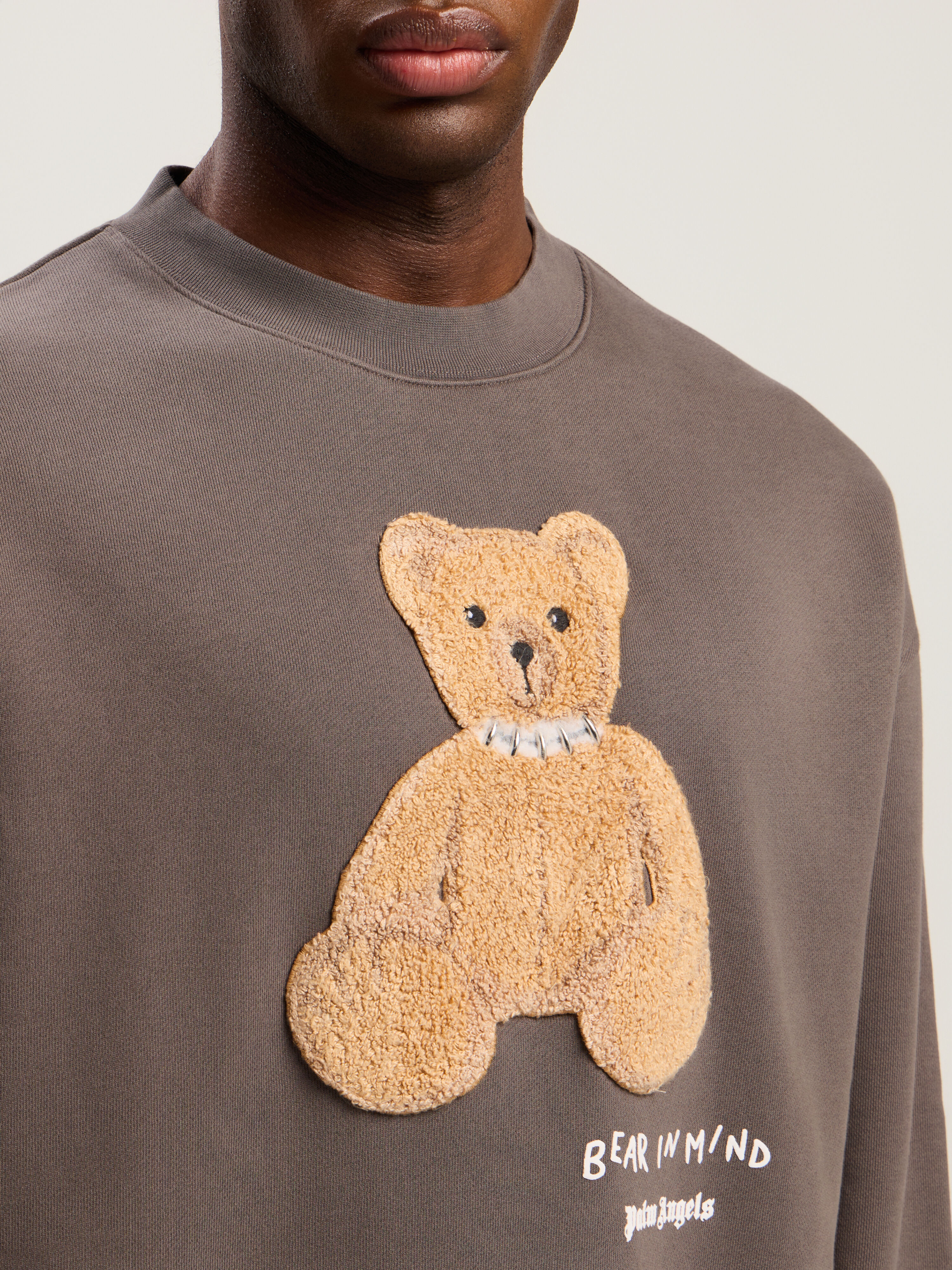 PALM ANGELS Bear In Mind Crewneck Sweatshirt DARK GREY - BROWN PMBA08HF25FLE004