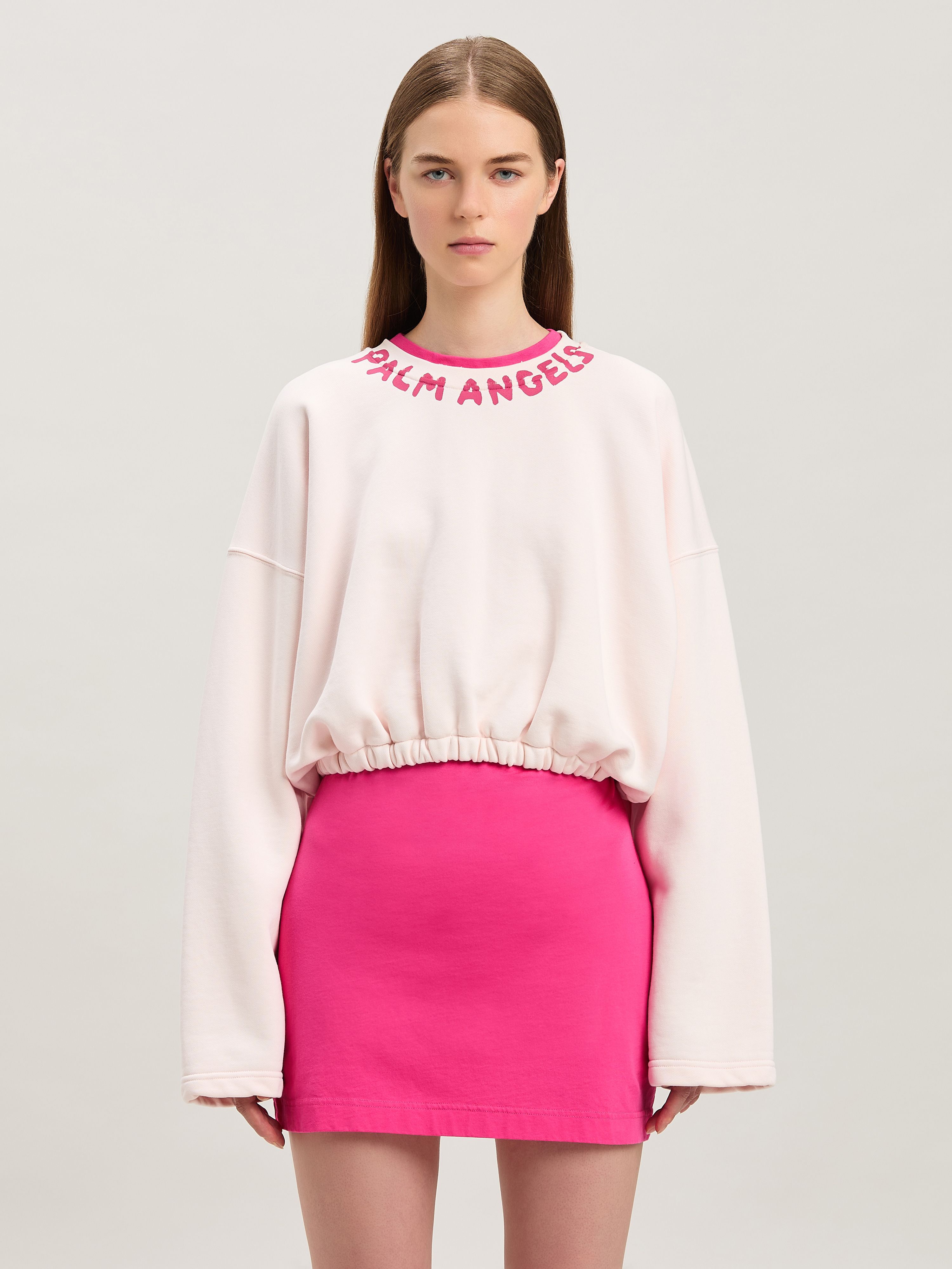 PALM ANGELS  Bold Logo Cropped sweatshirt SOFT PINK - FUCHSIA PWBA057S25FLE001
