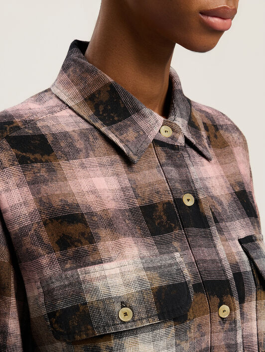 Curved Logo Coated Checkshirt PALM ANGELS Curved Logo Coated Checkshirt BLACK - PINK PWGE029F25FAB001