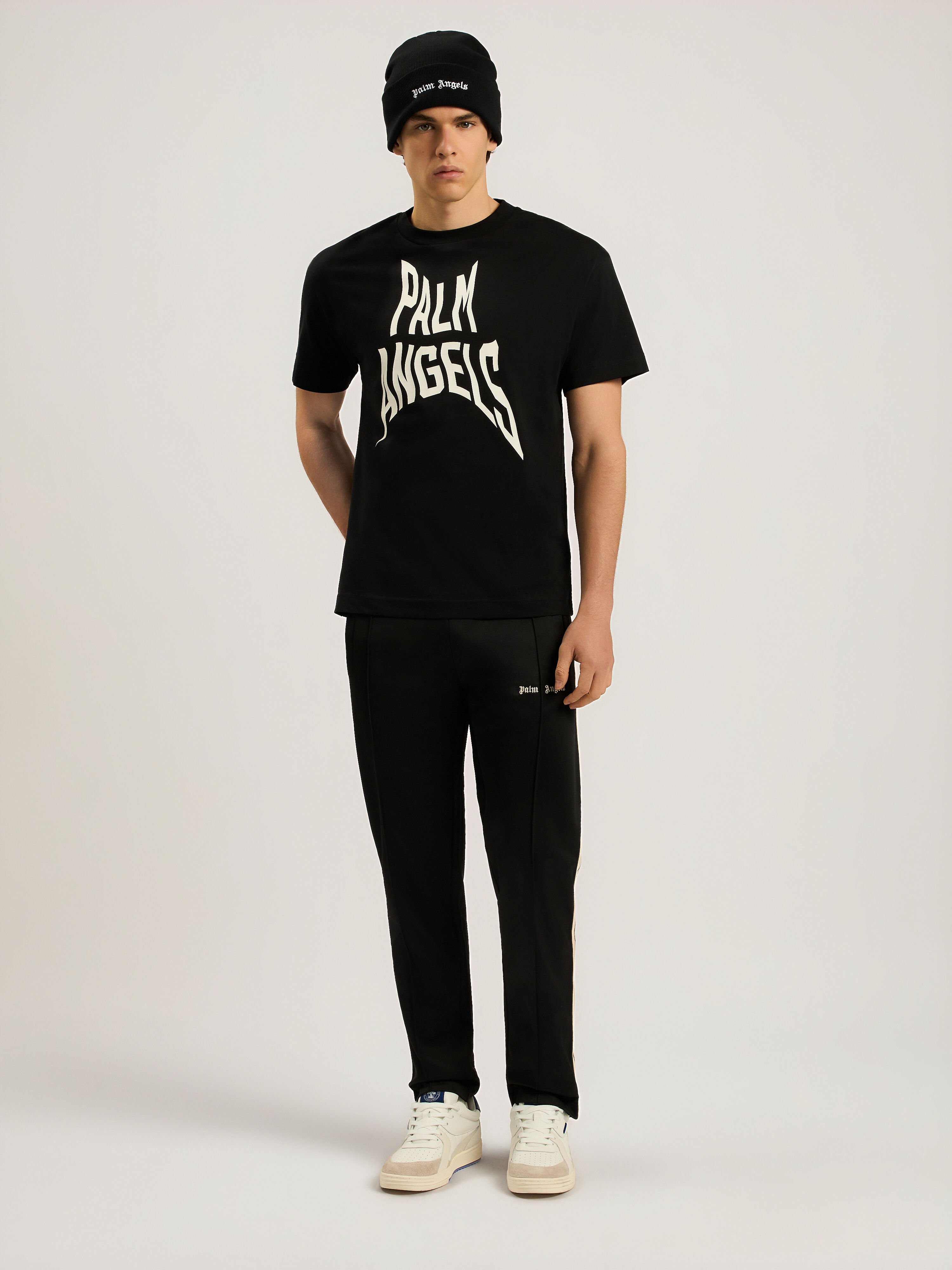 PALM ANGELS Palm Distorted Regular T-Shirt BLACK - OFF WHITE PAMAA01F26JR16
