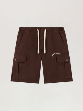 PALM ANGELS Curved Logo Loose Cargo Shorts BROWN OFF WHITE PMCS012S26FAB002