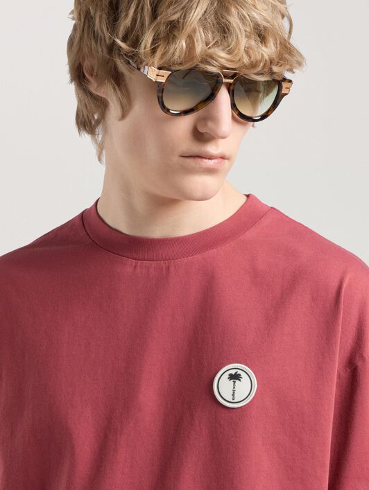 PALM ANGELS Palm Tree Regular T-Shirt BRICK RED - OFF WHITE PAMAA01F26JR02