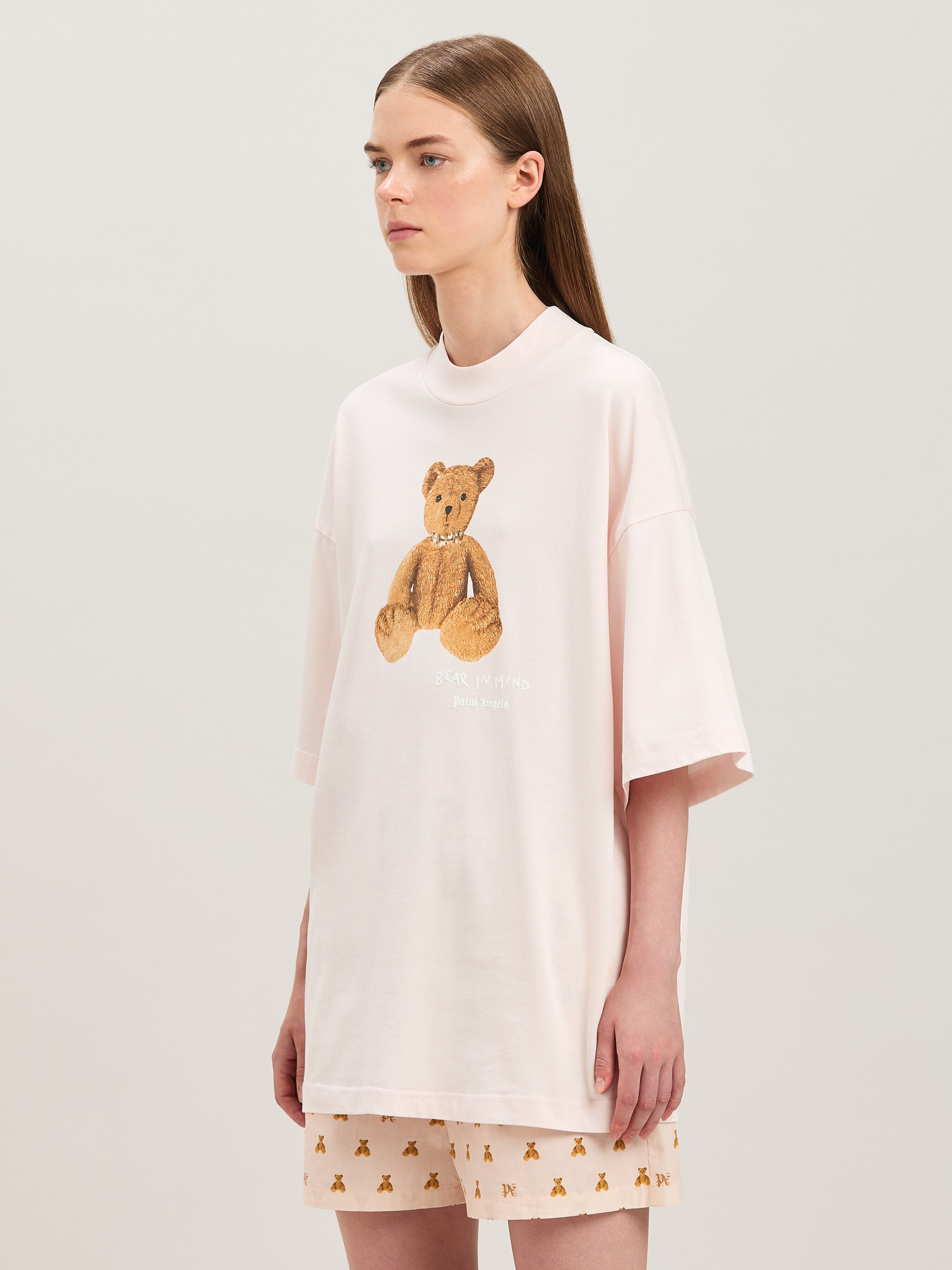 PALM ANGELS  Bear in Mind loose T-shirt SOFT PINK - BROWN PWAA017S25JER004