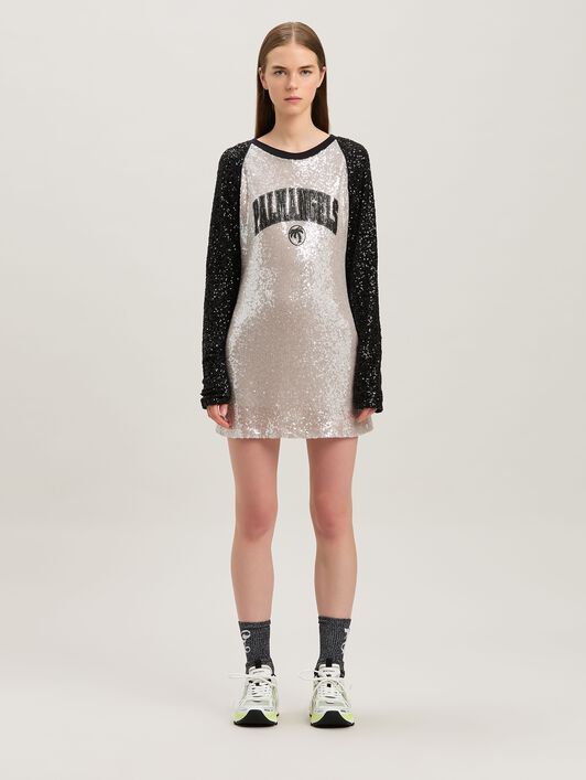 PALM ANGELS  College sequins dress GREY - BLACK PWDB255S25FAB001