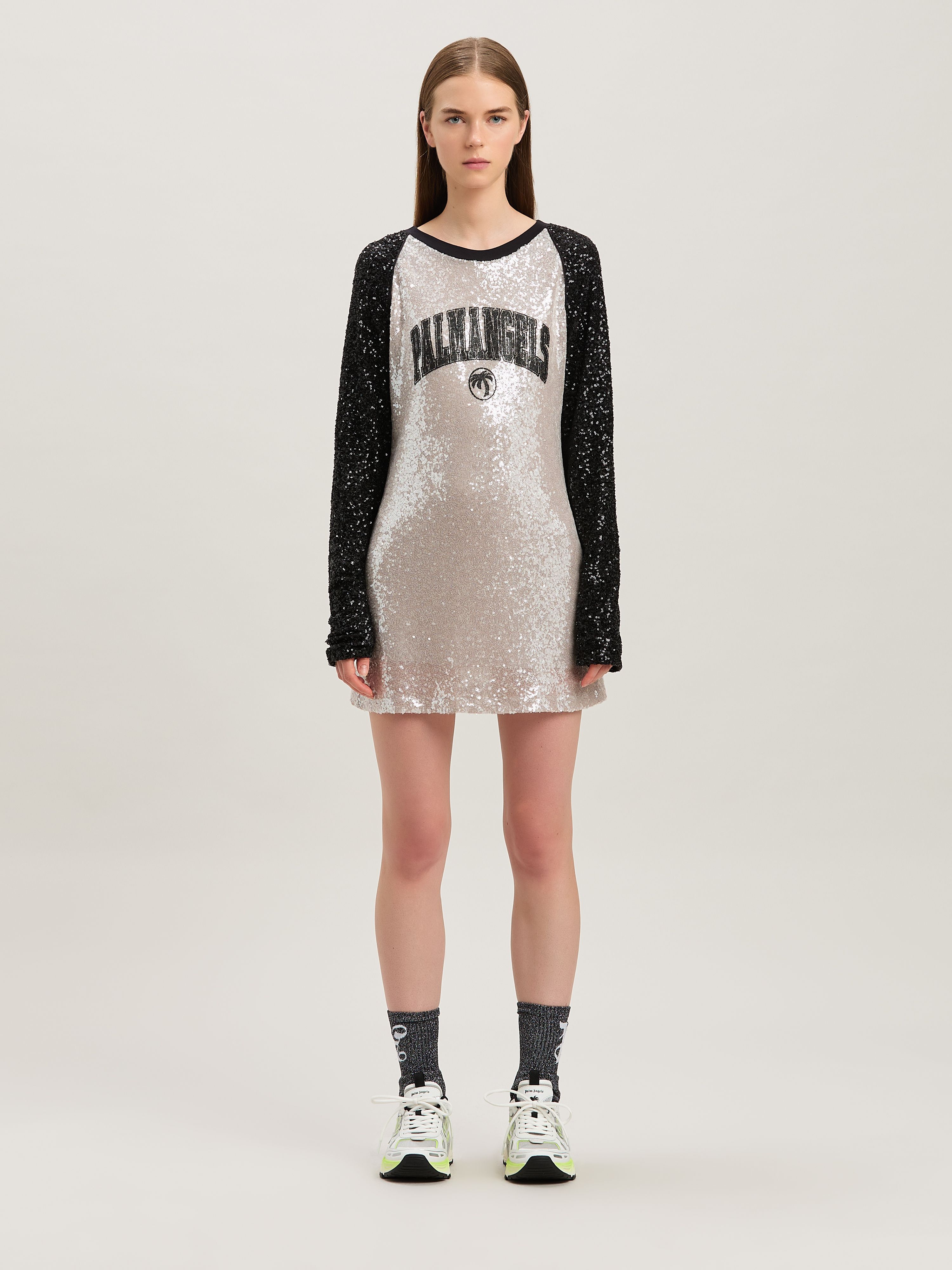 PALM ANGELS  College sequins dress GREY - BLACK PWDB255S25FAB001