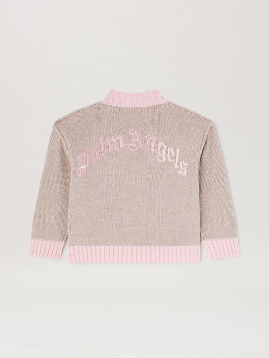 Curved Logo knit cardigan PALM ANGELS Curved Logo knit cardigan TAUPE LIGHT PINK PGXK001S25KNI001
