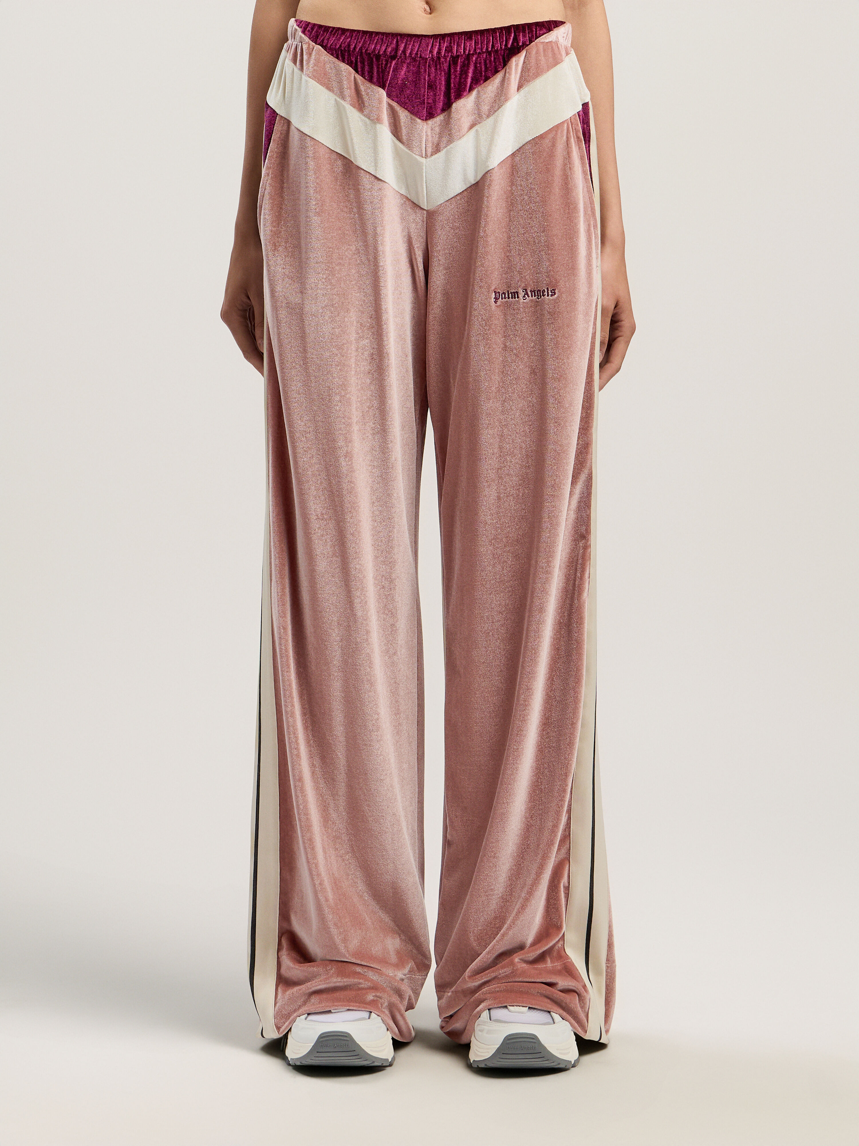 PALM ANGELS Colorblock Chenille Track Pants SOFT PINK - BURGUNDY PWCJ038F25FAB001