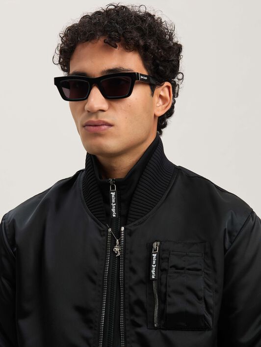 PALM ANGELS  Bomberjacke mit geschwungenem Logo BLACK - BLACK PMEH033S25FAB001